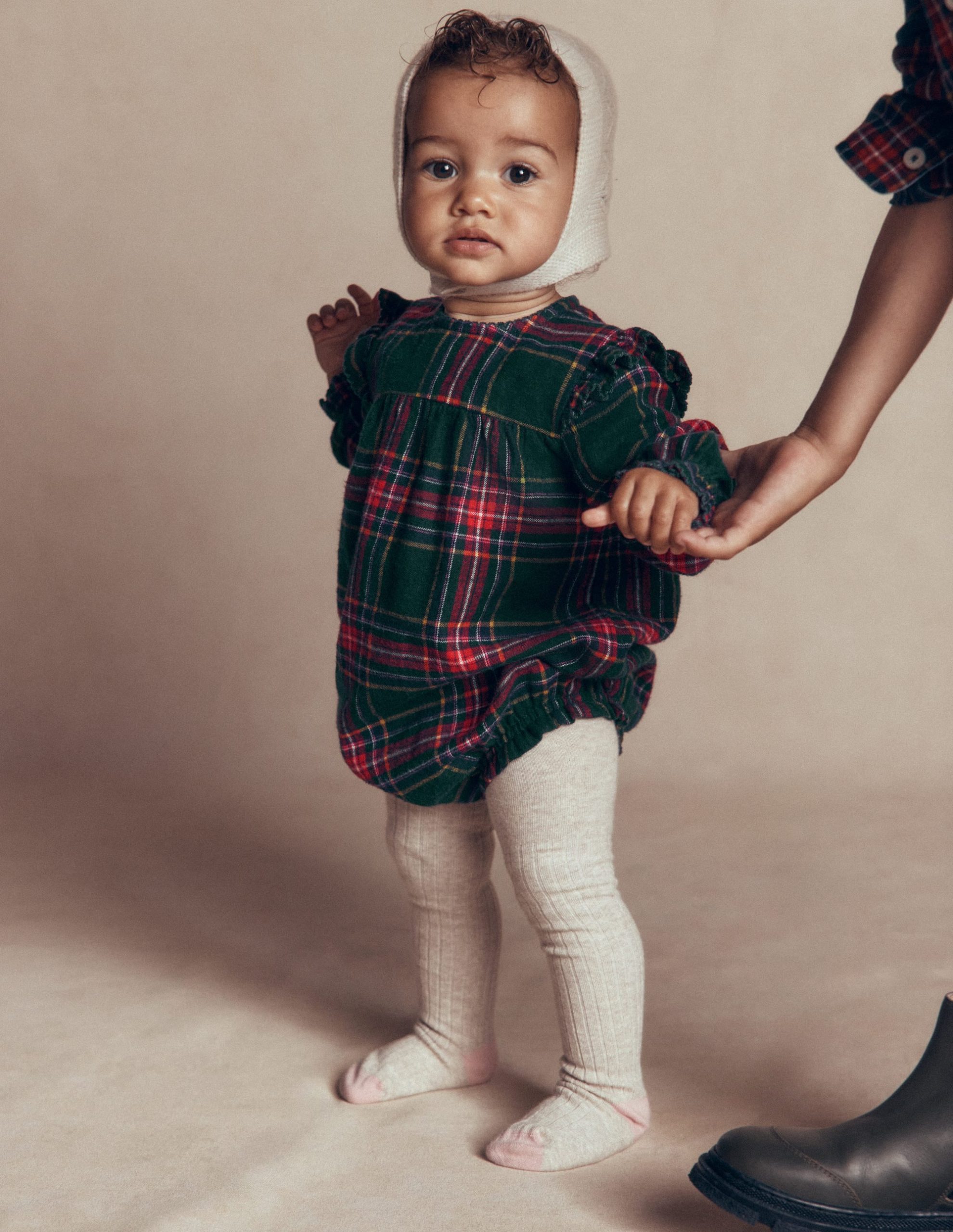 Woven Bubble Romper-Green/Red Check - Image 3
