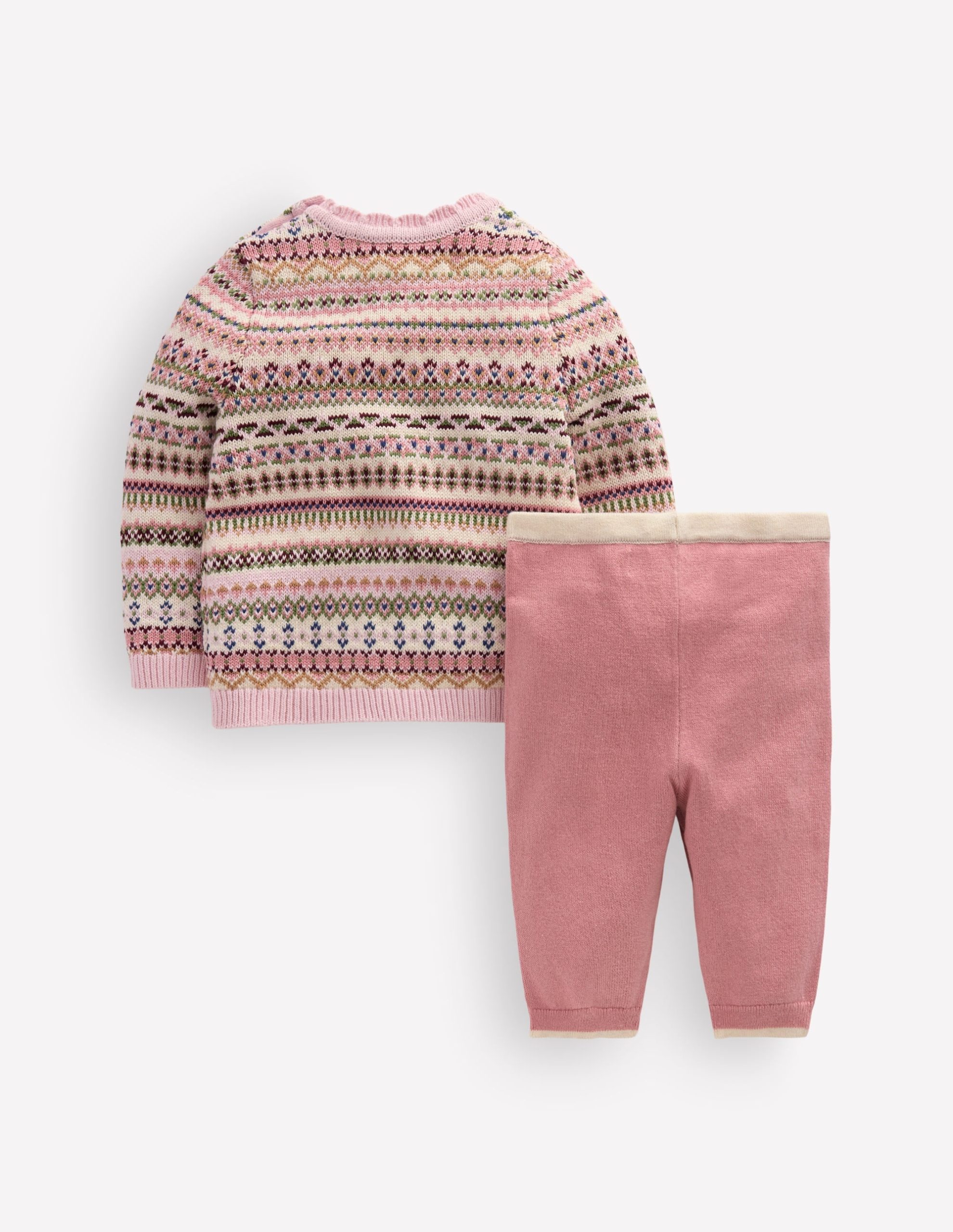 Fair Isle Knitted Sweater Set-Pink Heather - Image 2