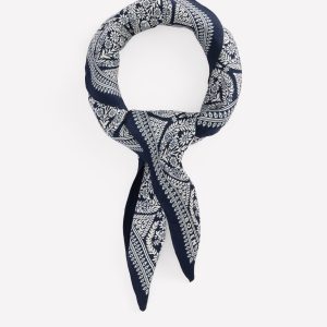 Elisabeth Silk Square Scarf-French Navy. Ornate Gardenia