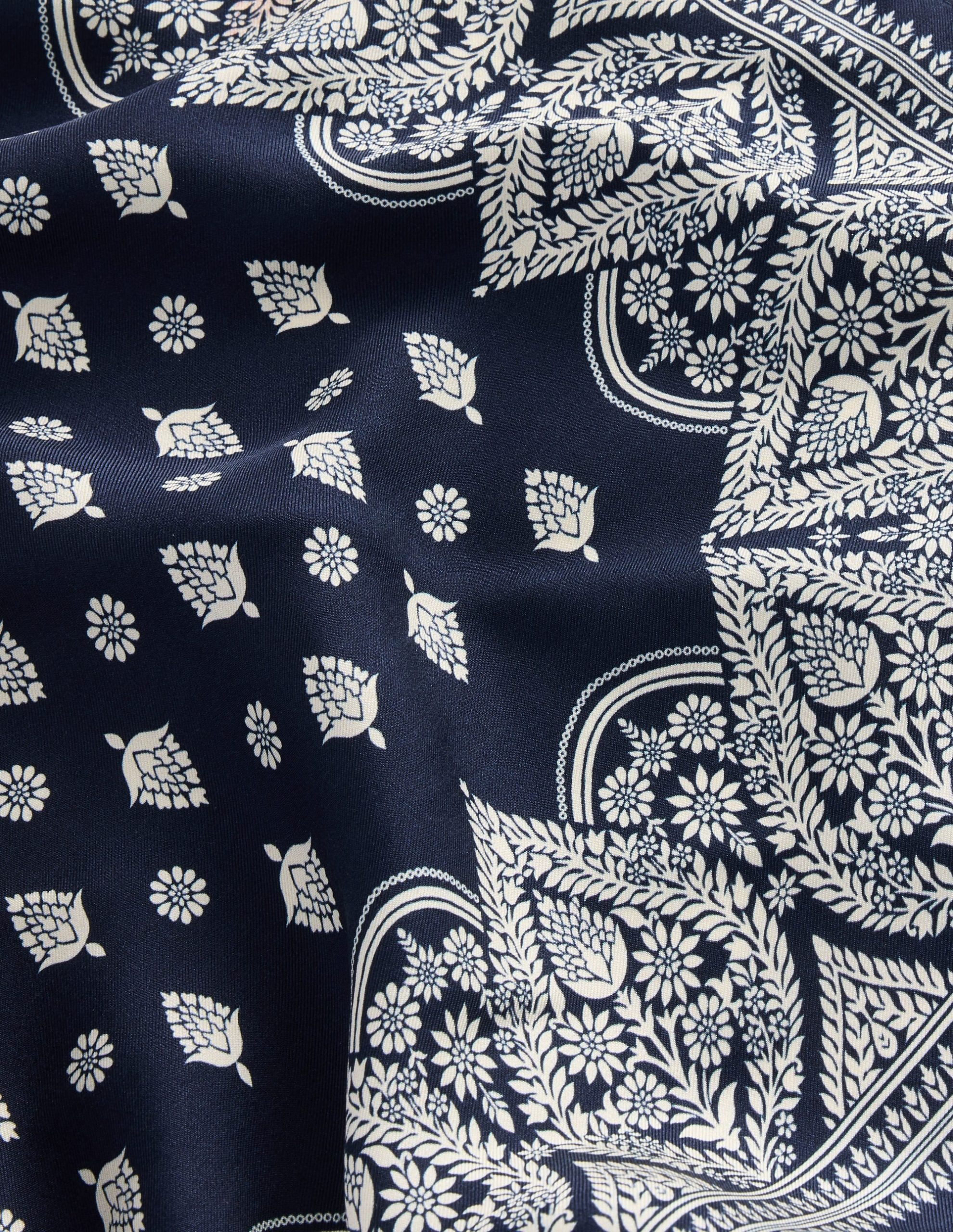 Elisabeth Silk Square Scarf-French Navy. Ornate Gardenia - Image 3