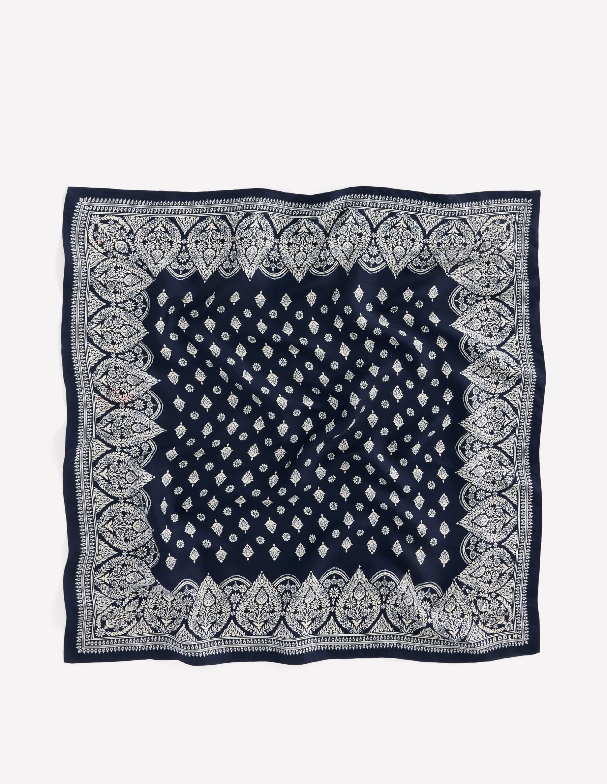 Elisabeth Silk Square Scarf-French Navy. Ornate Gardenia - Image 4