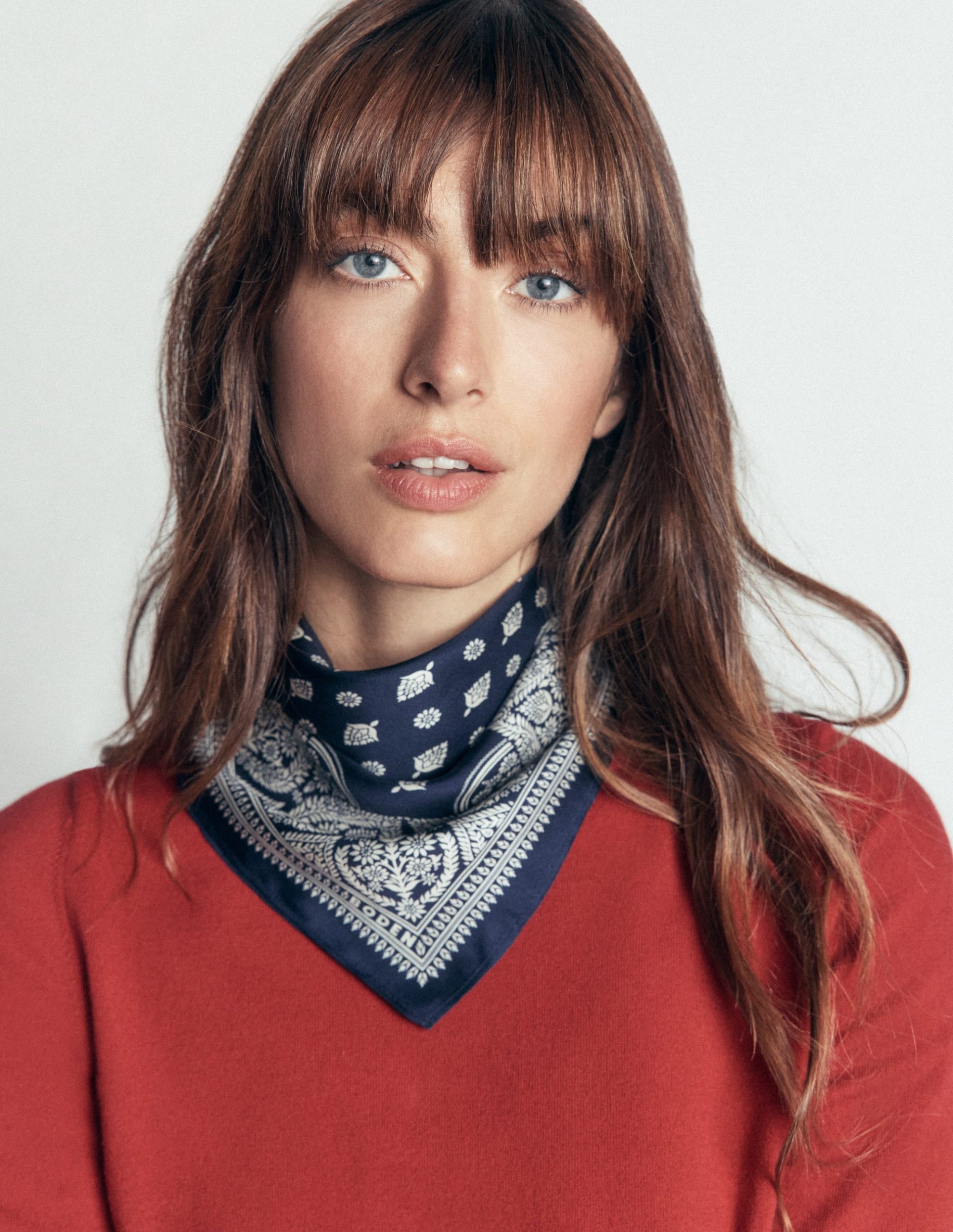 Elisabeth Silk Square Scarf-French Navy. Ornate Gardenia - Image 2