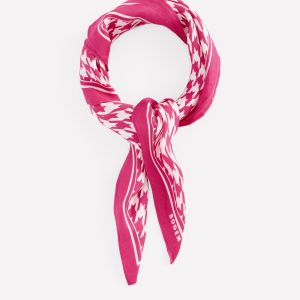 Elisabeth Silk Square Scarf-Pink Peony. Houndstooth