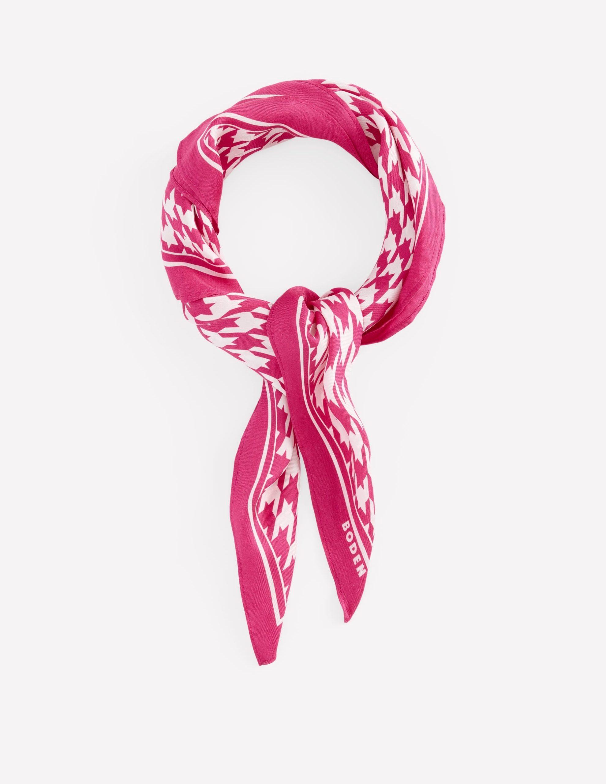 Elisabeth Silk Square Scarf-Pink Peony. Houndstooth