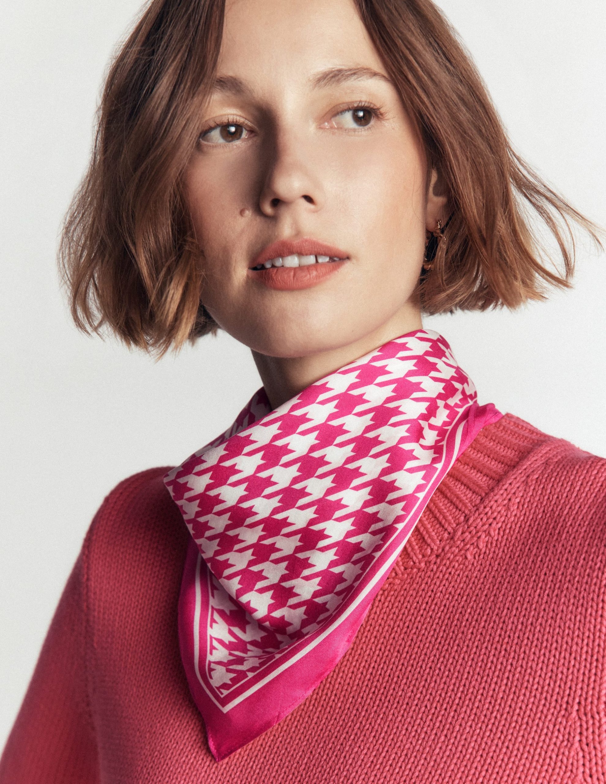 Elisabeth Silk Square Scarf-Pink Peony. Houndstooth - Image 2