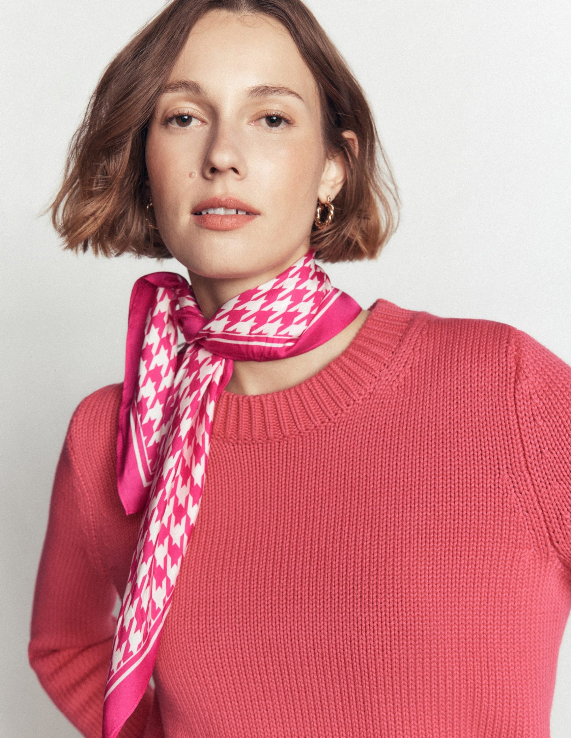 Elisabeth Silk Square Scarf-Pink Peony. Houndstooth - Image 3