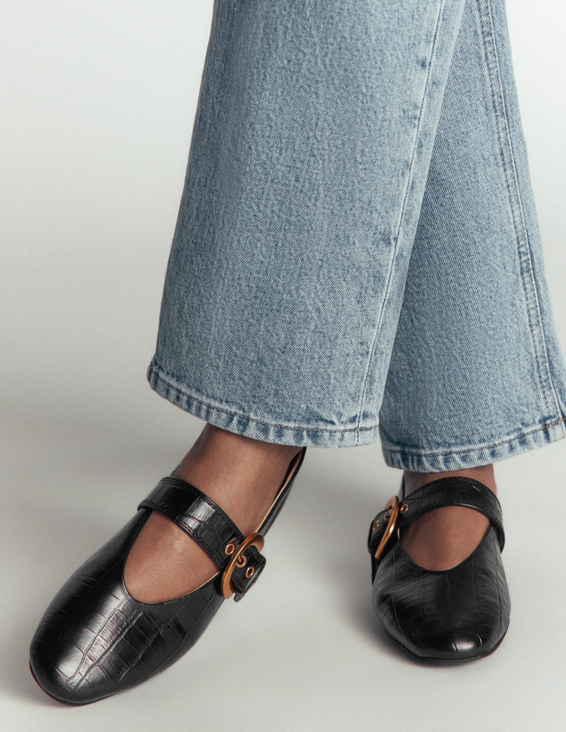 Kylie Flat Buckle Mary Janes-Black Croc Embossed - Image 2