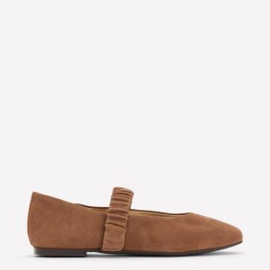 Camilla Ruched Ballet Flats-Raw Umber Suede