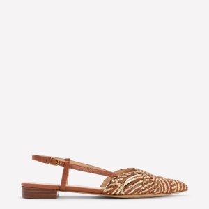 Woven Detail Pointed Flats-Tan/ Gold