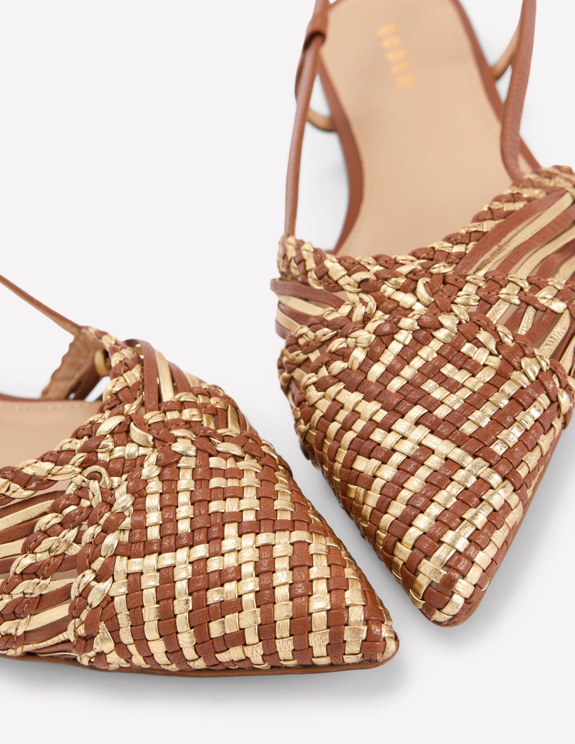 Woven Detail Pointed Flats-Tan/ Gold - Image 4
