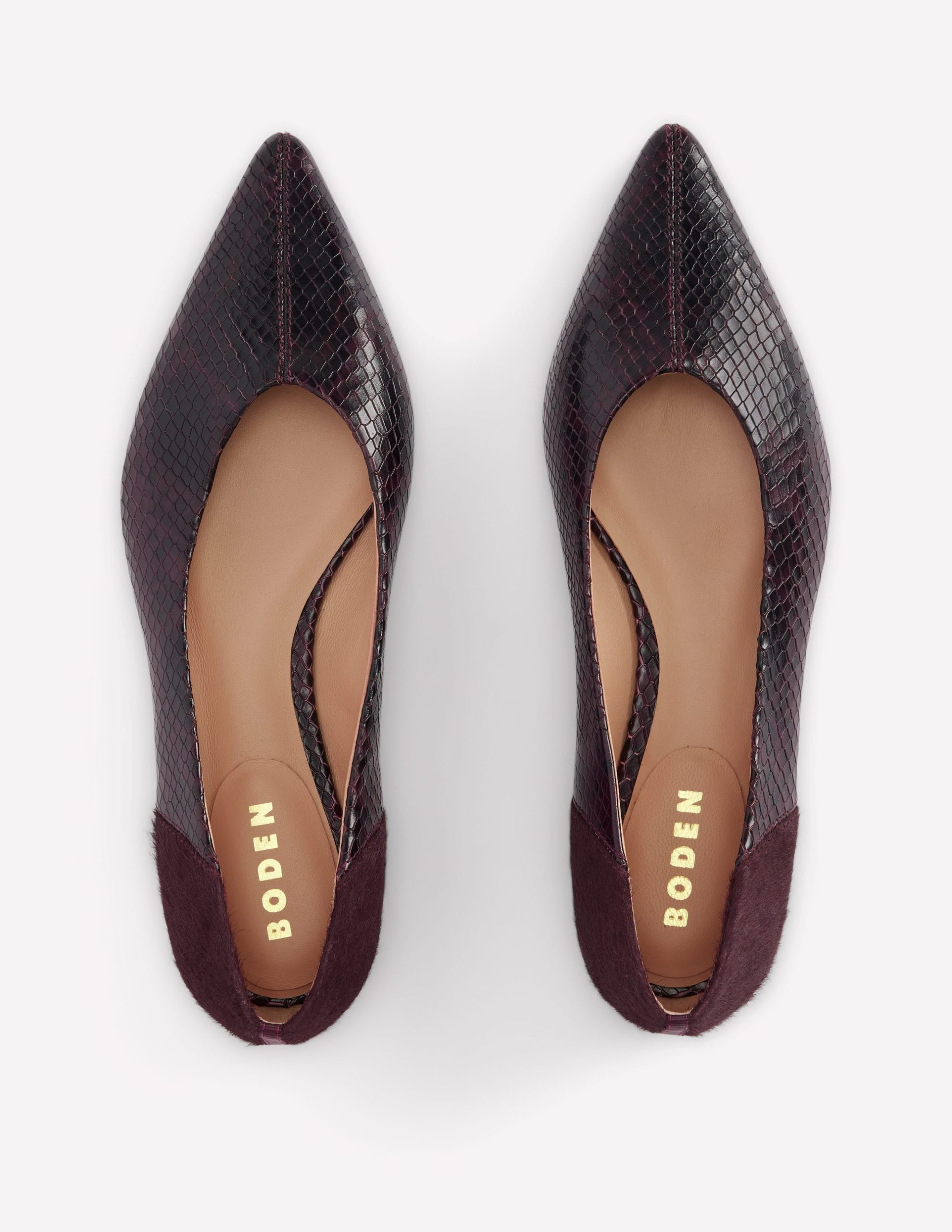 Nigella Pointed Toe Flats-Oxblood Snake Print - Image 5