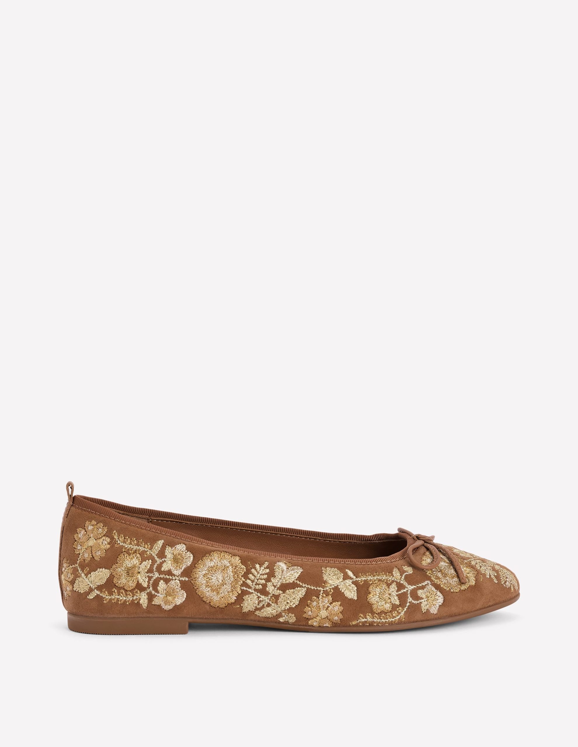 Patti Round Toe Ballet Flats-Gold Embroidered