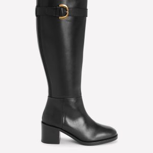 Buckle Detail Knee Boots-Black