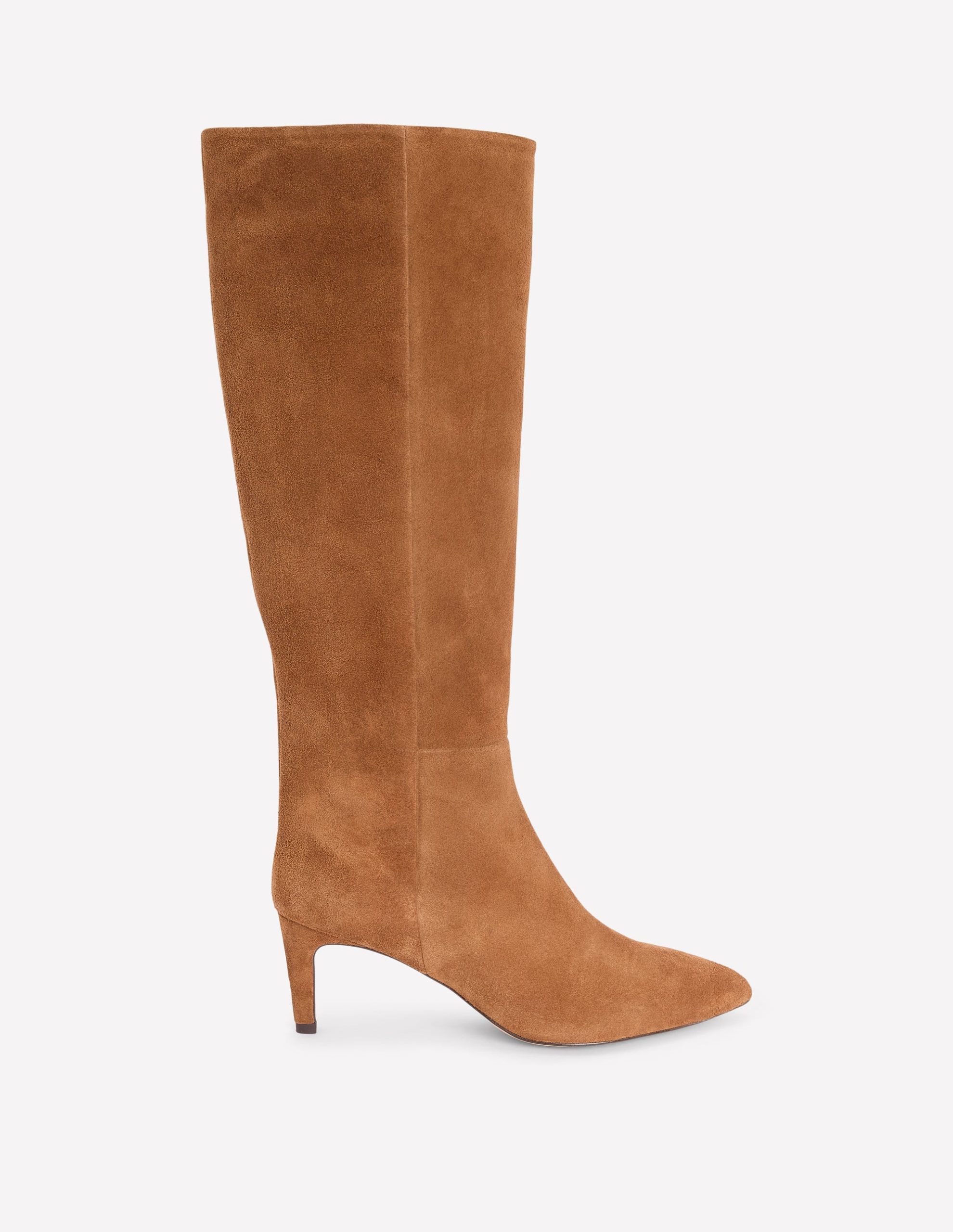 Straight Leg Heeled Boots-Cognac Suede