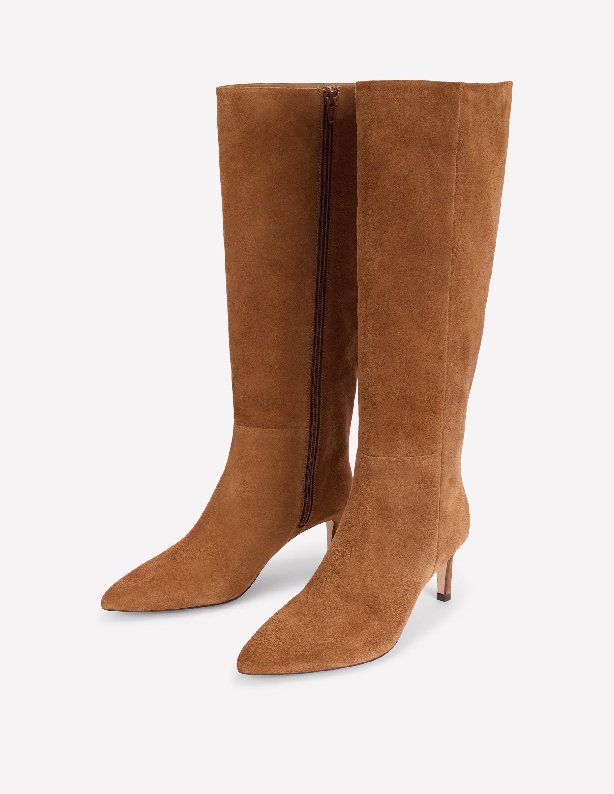 Straight Leg Heeled Boots-Cognac Suede - Image 3