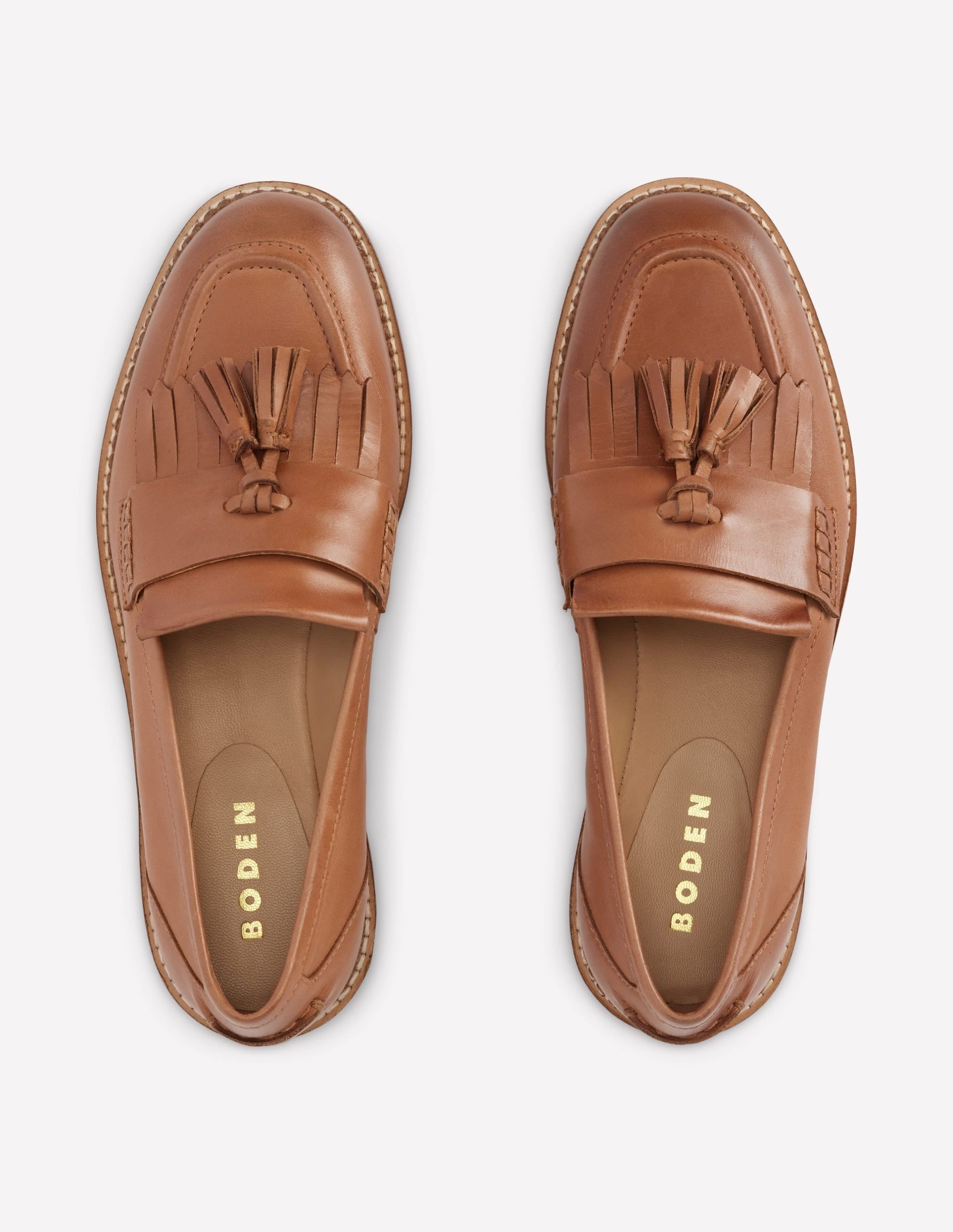 Nya Ghillie Flat Loafers-Tan Burnished Leather - Image 5