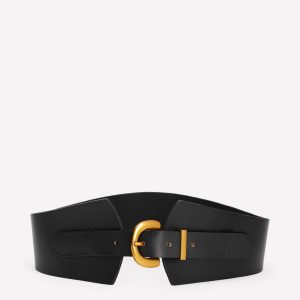 Leather Wide Waist Belt-Black