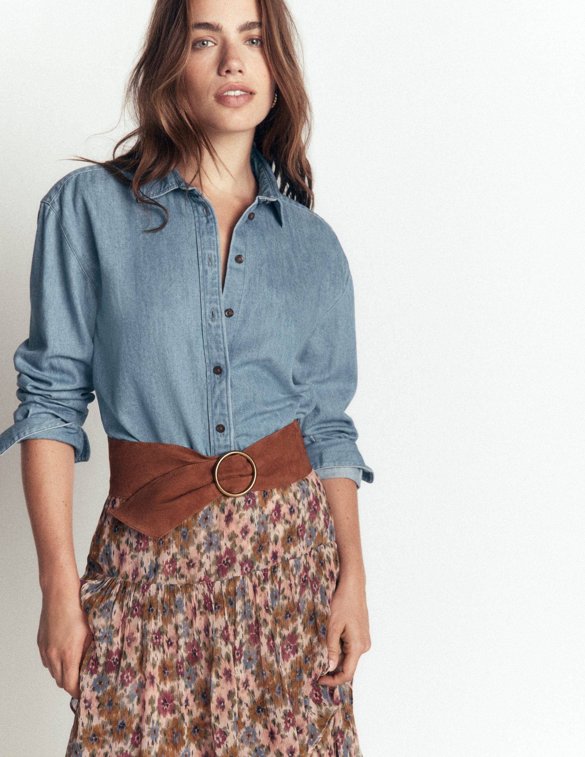 Wide Ring Waist Belt-Tan Suede - Image 2