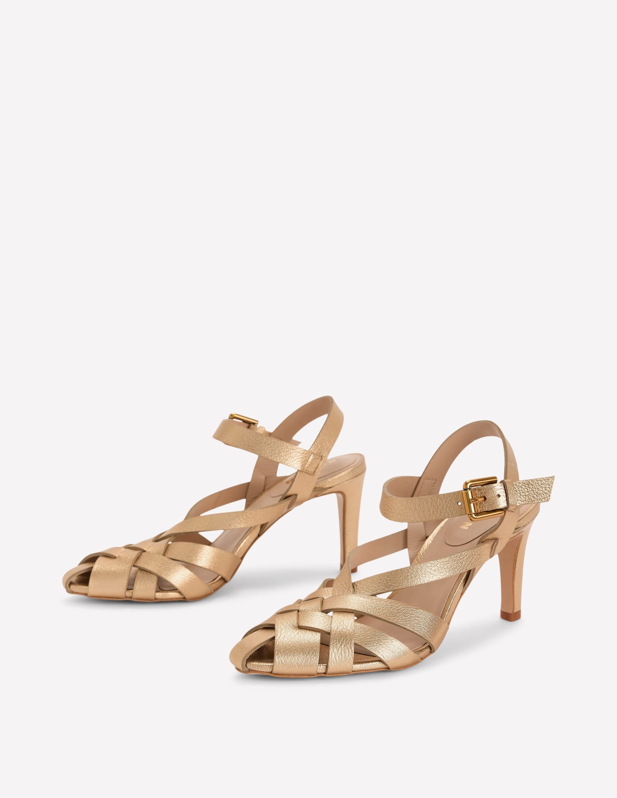Slotted Strap Heeled Sandals-Gold - Image 3