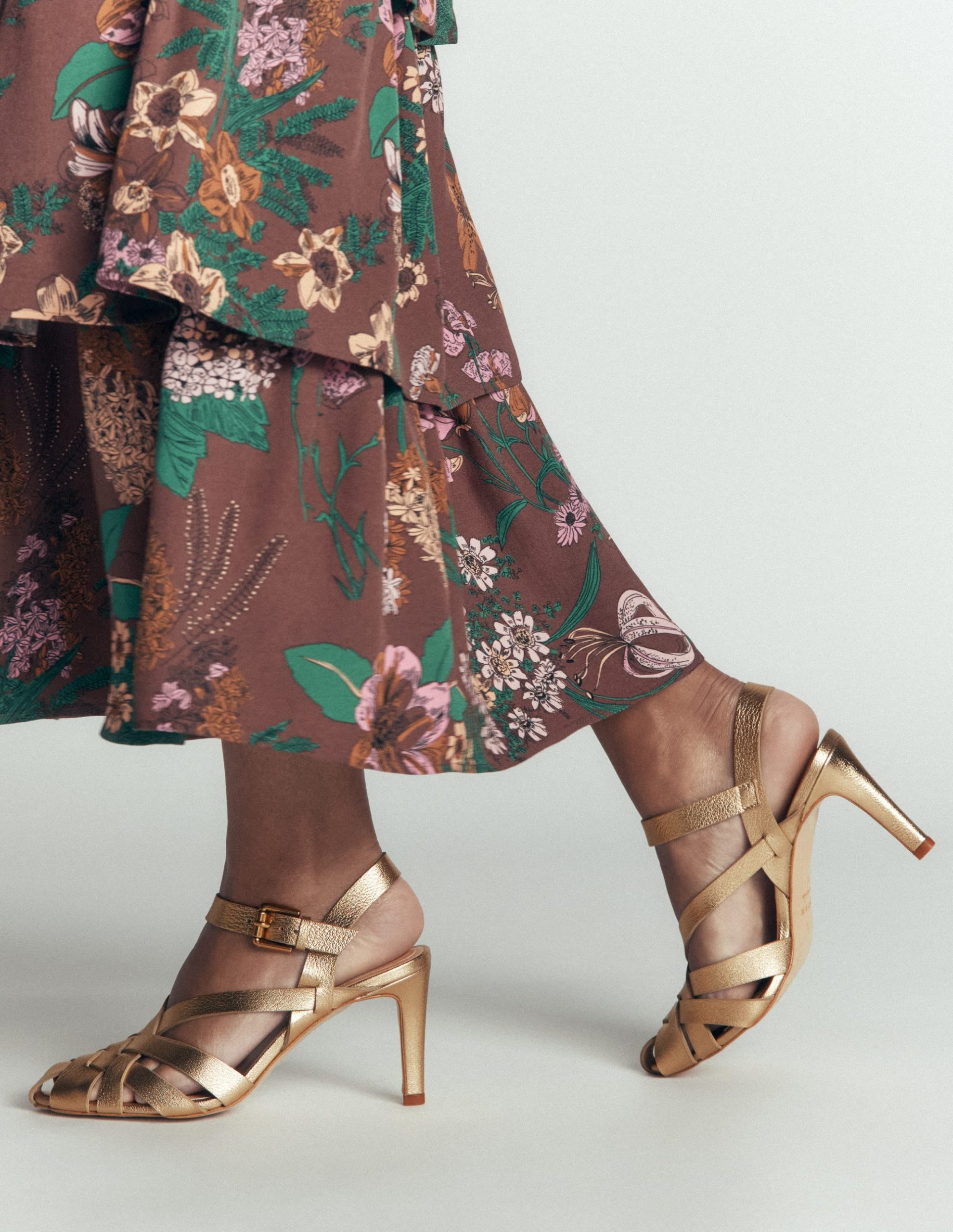 Slotted Strap Heeled Sandals-Gold - Image 2