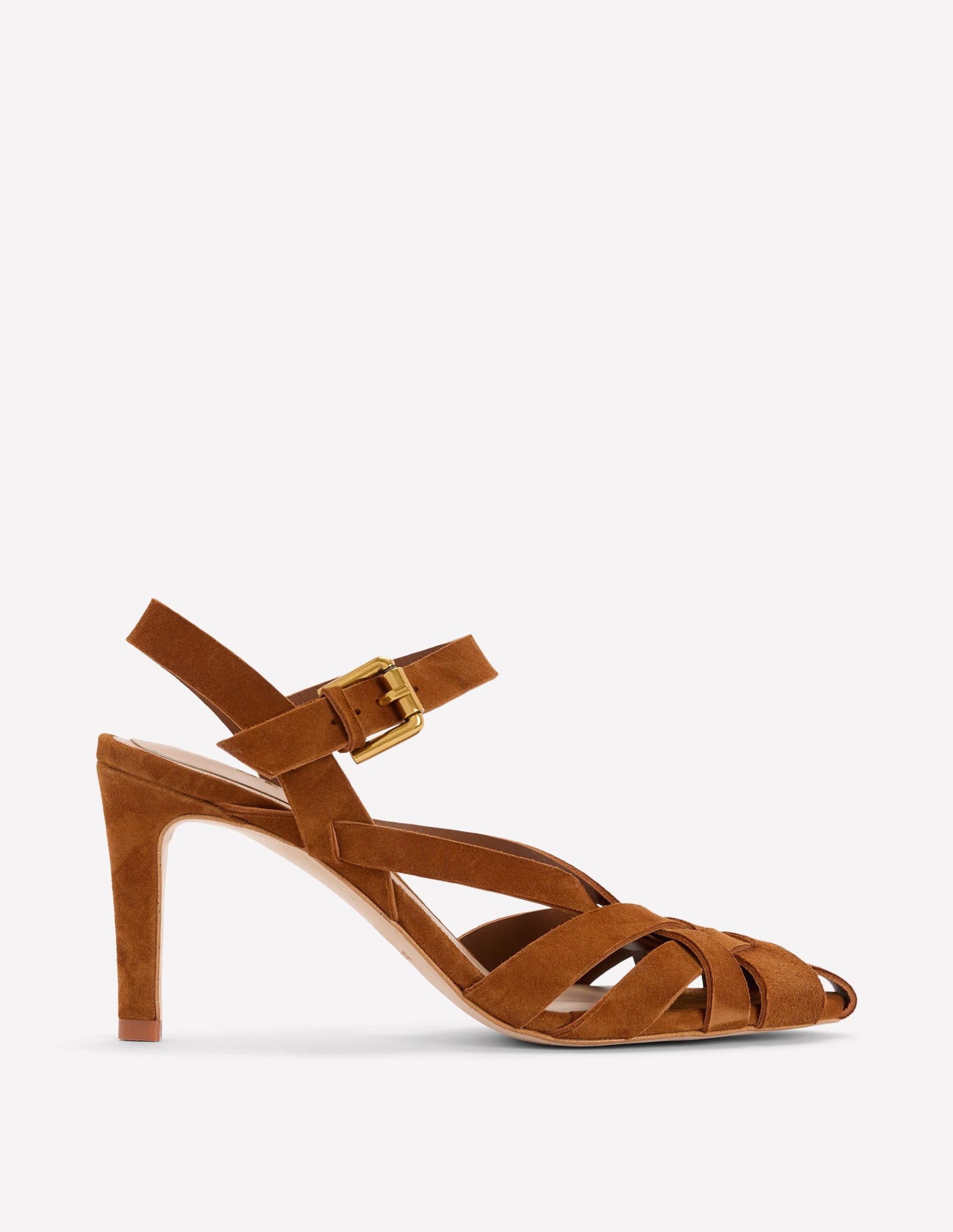 Slotted Strap Heeled Sandals-Tan Suede