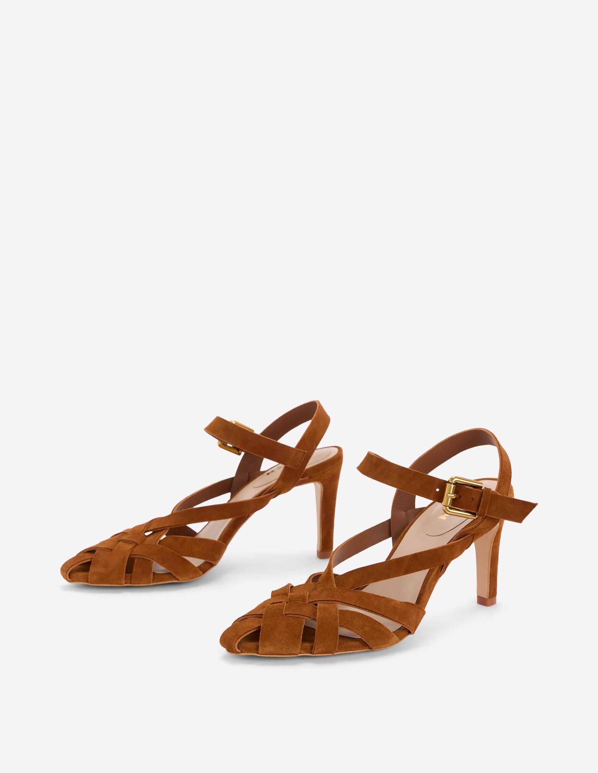 Slotted Strap Heeled Sandals-Tan Suede - Image 3