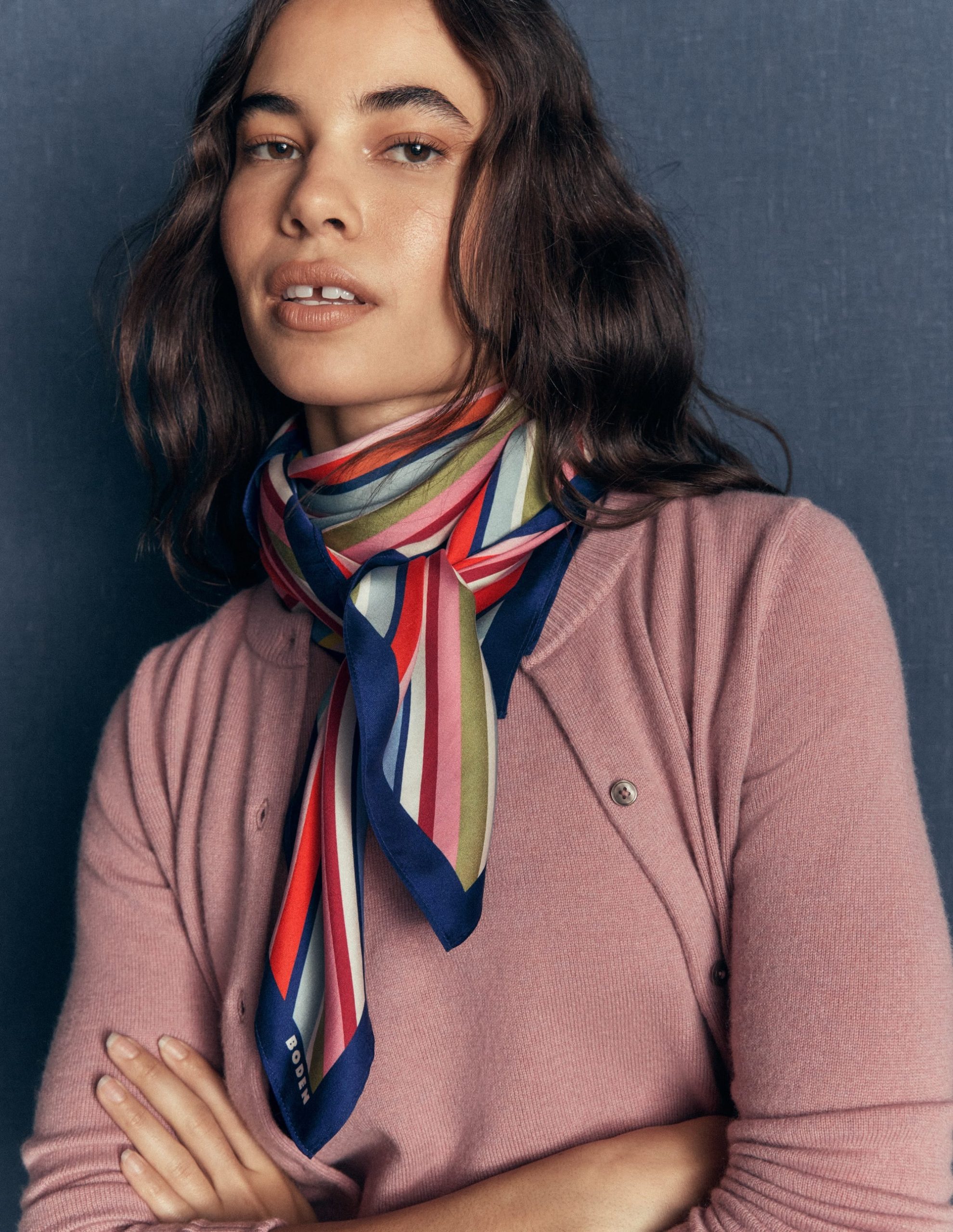 Elisabeth Large Silk Scarf-Multi. Diagonal Rainbow Stripe - Image 2