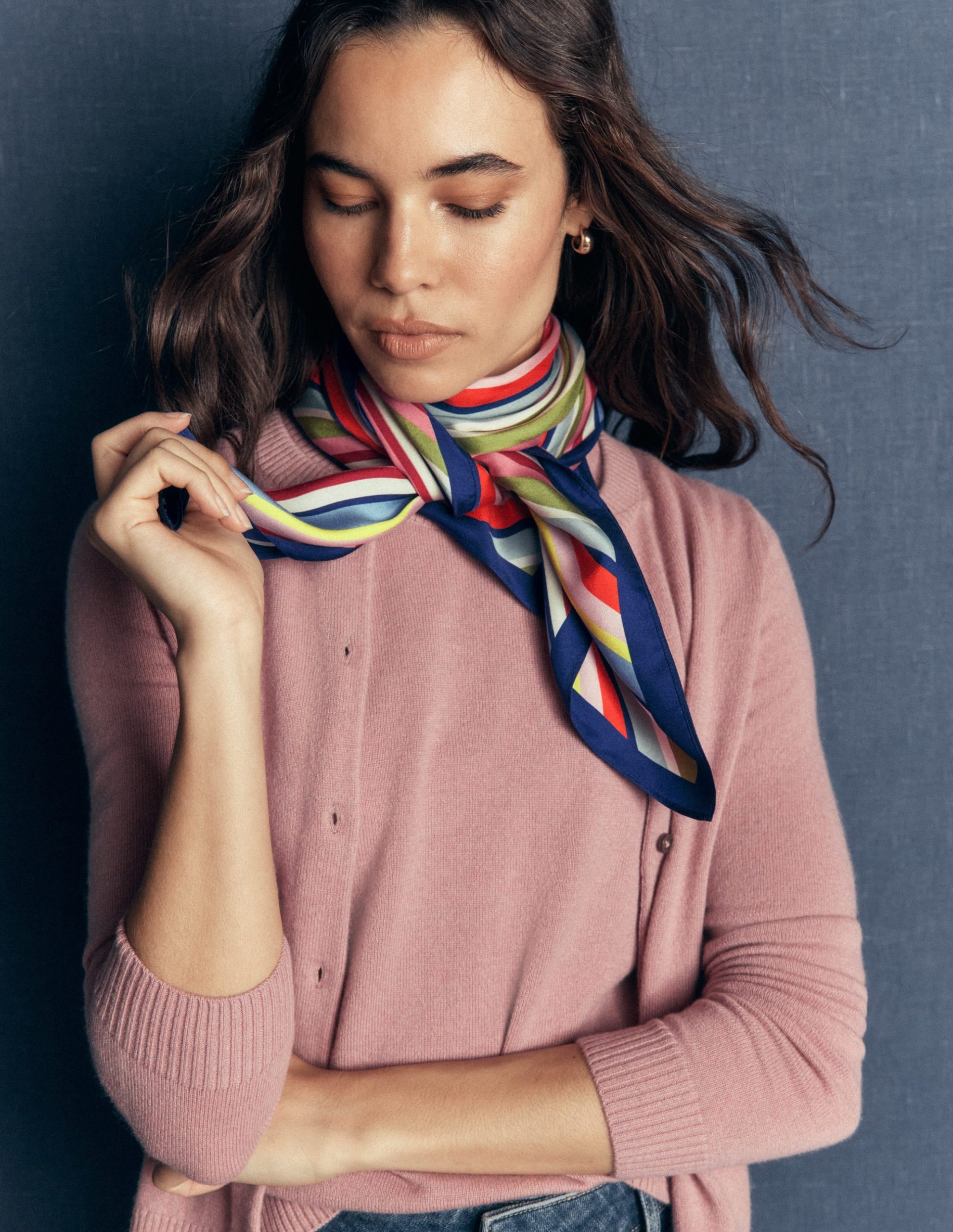 Elisabeth Large Silk Scarf-Multi. Diagonal Rainbow Stripe - Image 3