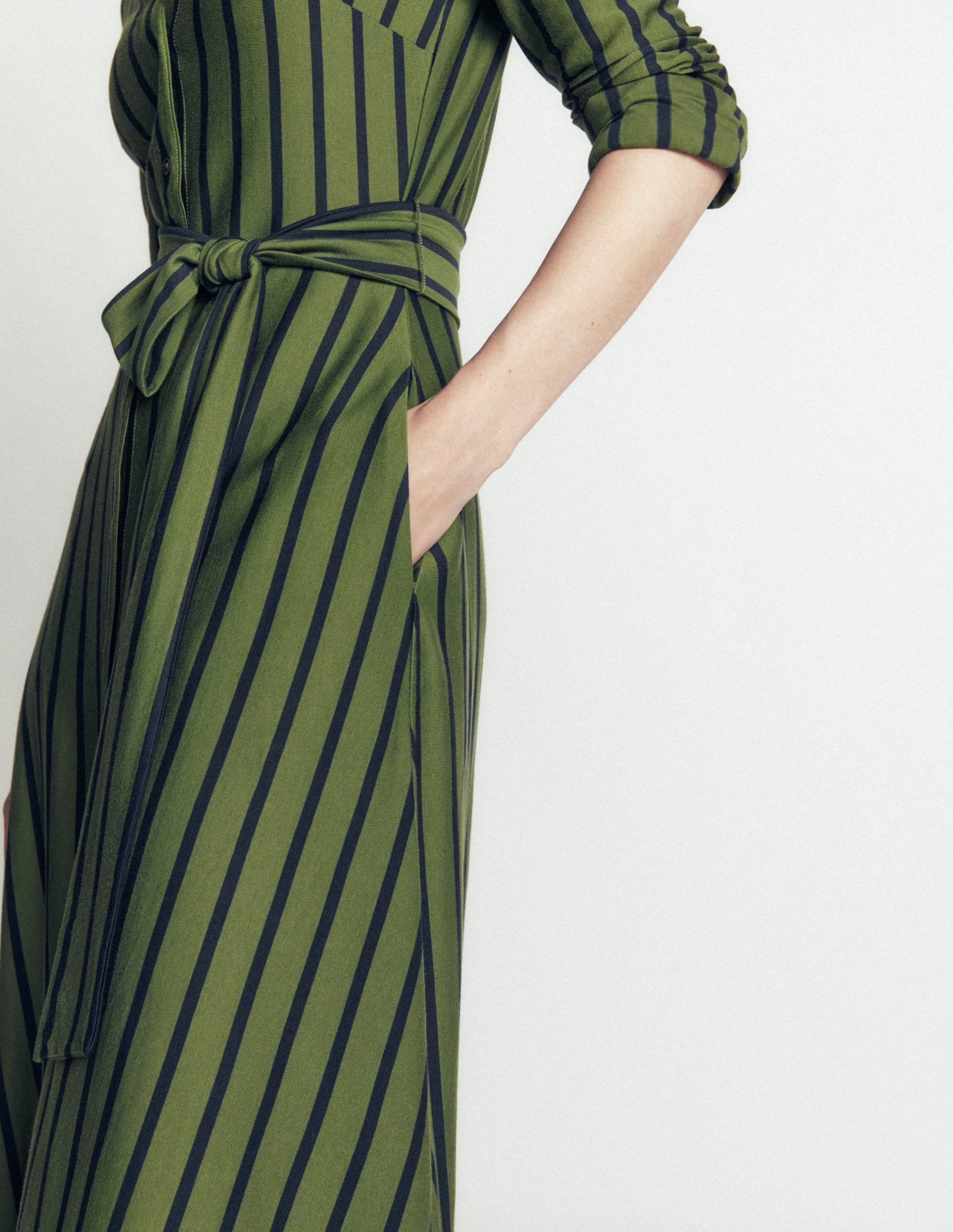 Marcia Jersey Shirt Dress-Chive and Navy Stripe - Image 2