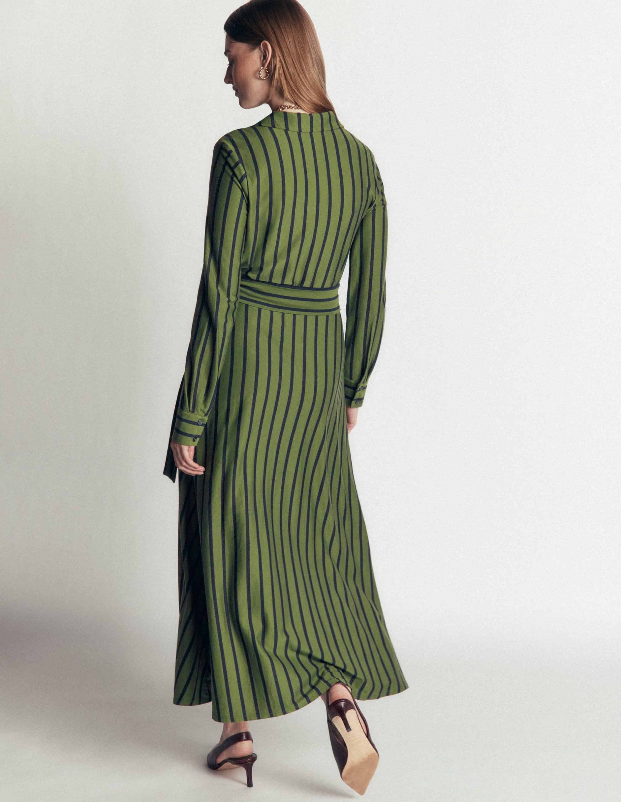 Marcia Jersey Shirt Dress-Chive and Navy Stripe - Image 3