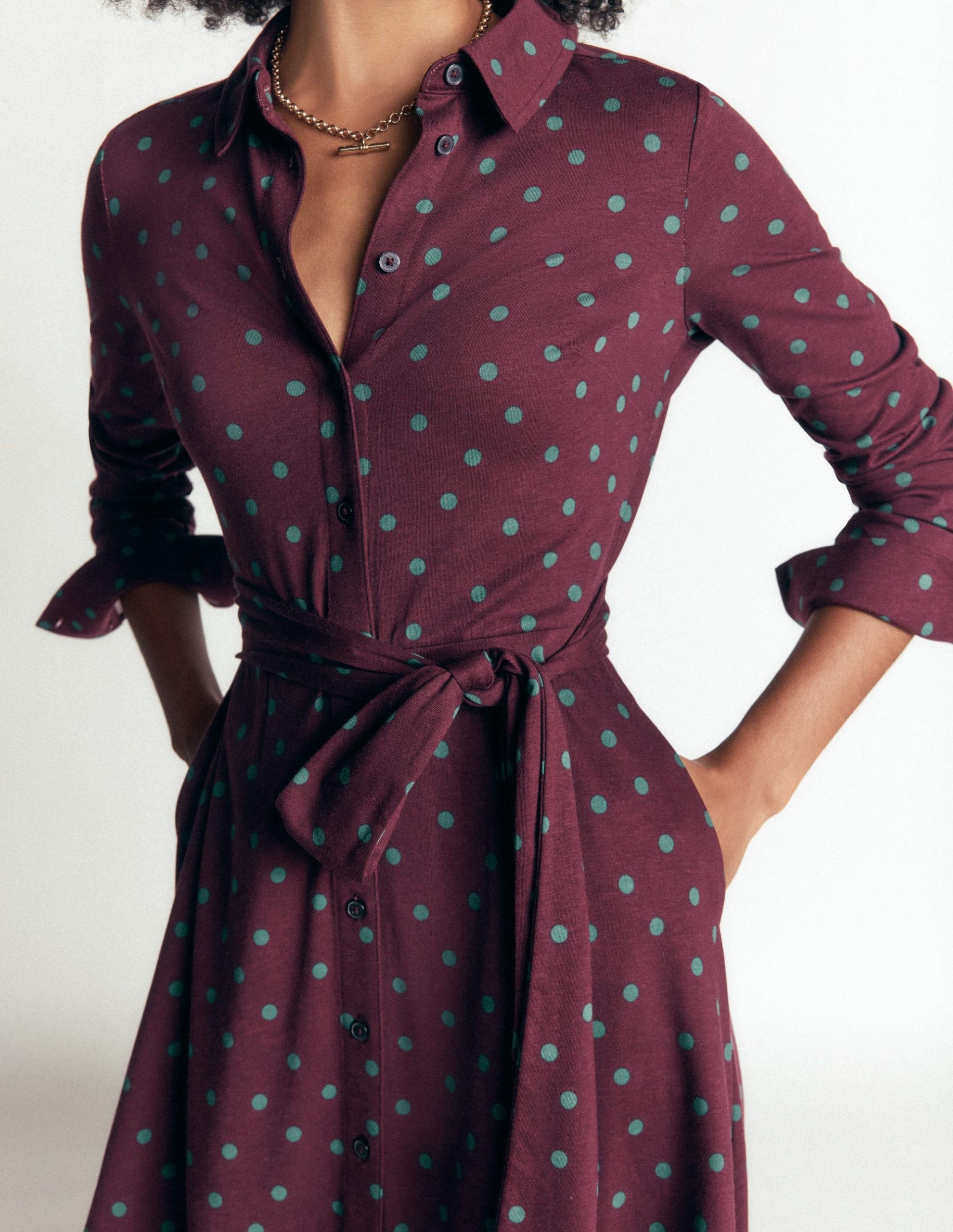 Marcia Jersey Shirt Dress-Dark Cherry. Boden Spot - Image 2