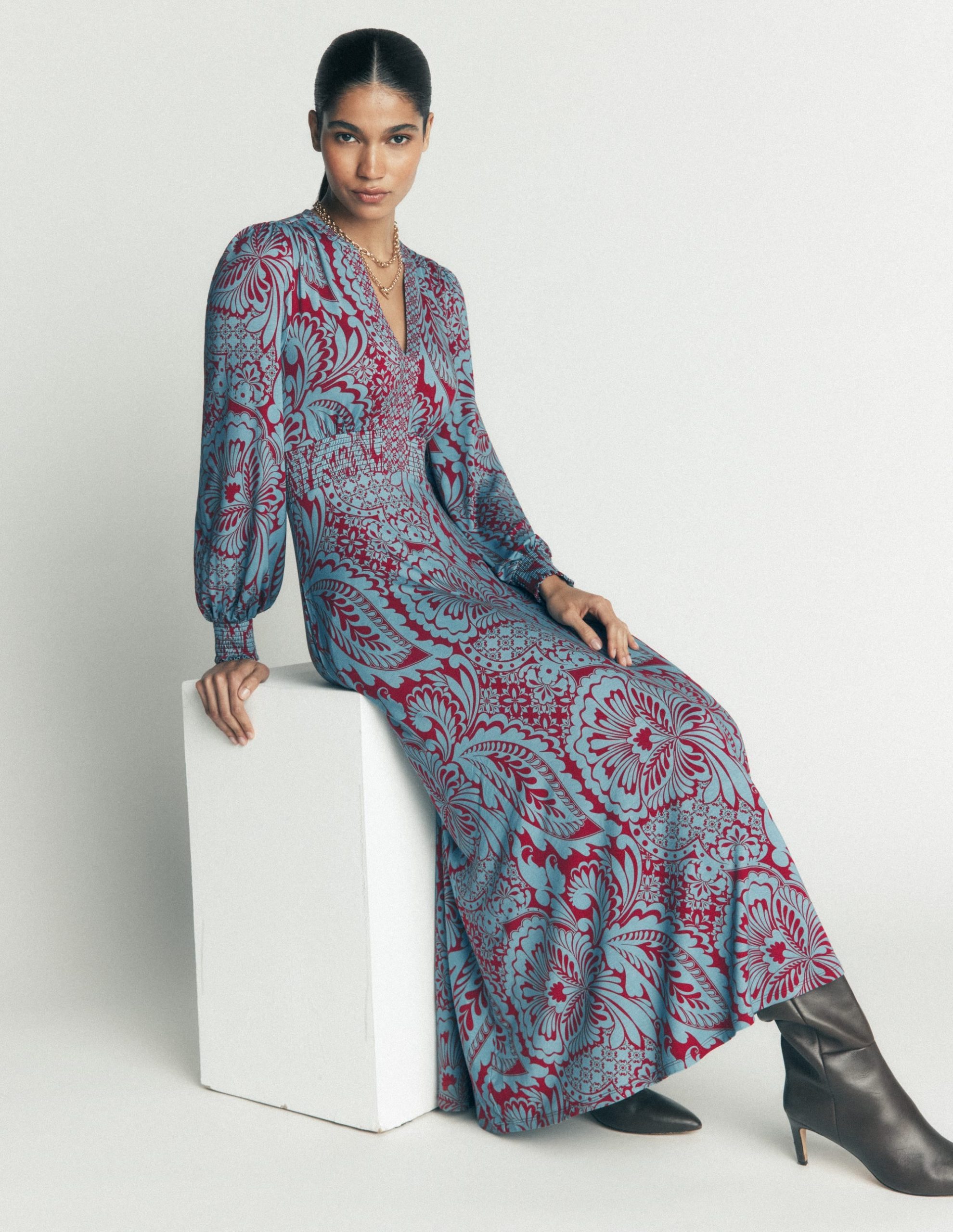 Georgia Jersey Midi Dress-Delphinum Blue. Botanical