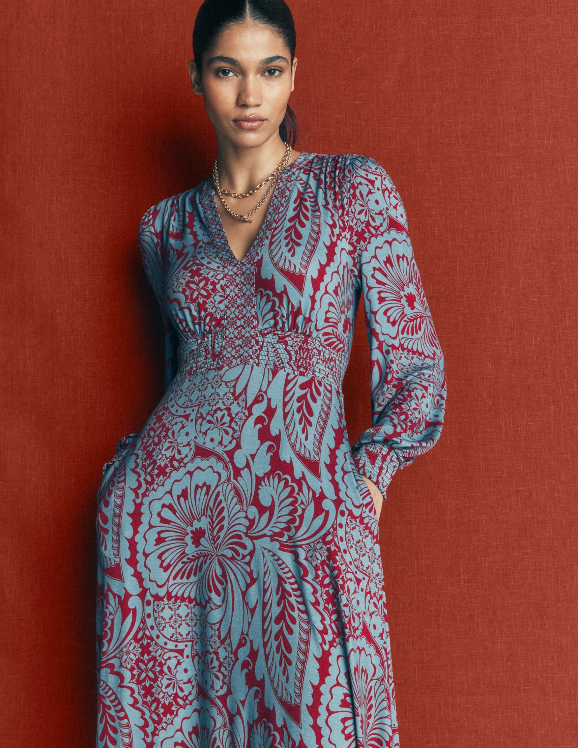 Georgia Jersey Midi Dress-Delphinum Blue. Botanical - Image 2