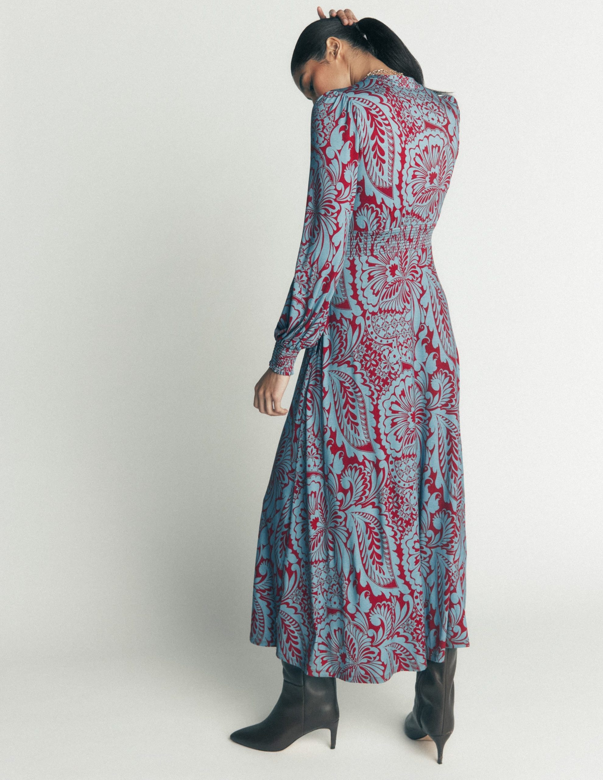 Georgia Jersey Midi Dress-Delphinum Blue. Botanical - Image 4