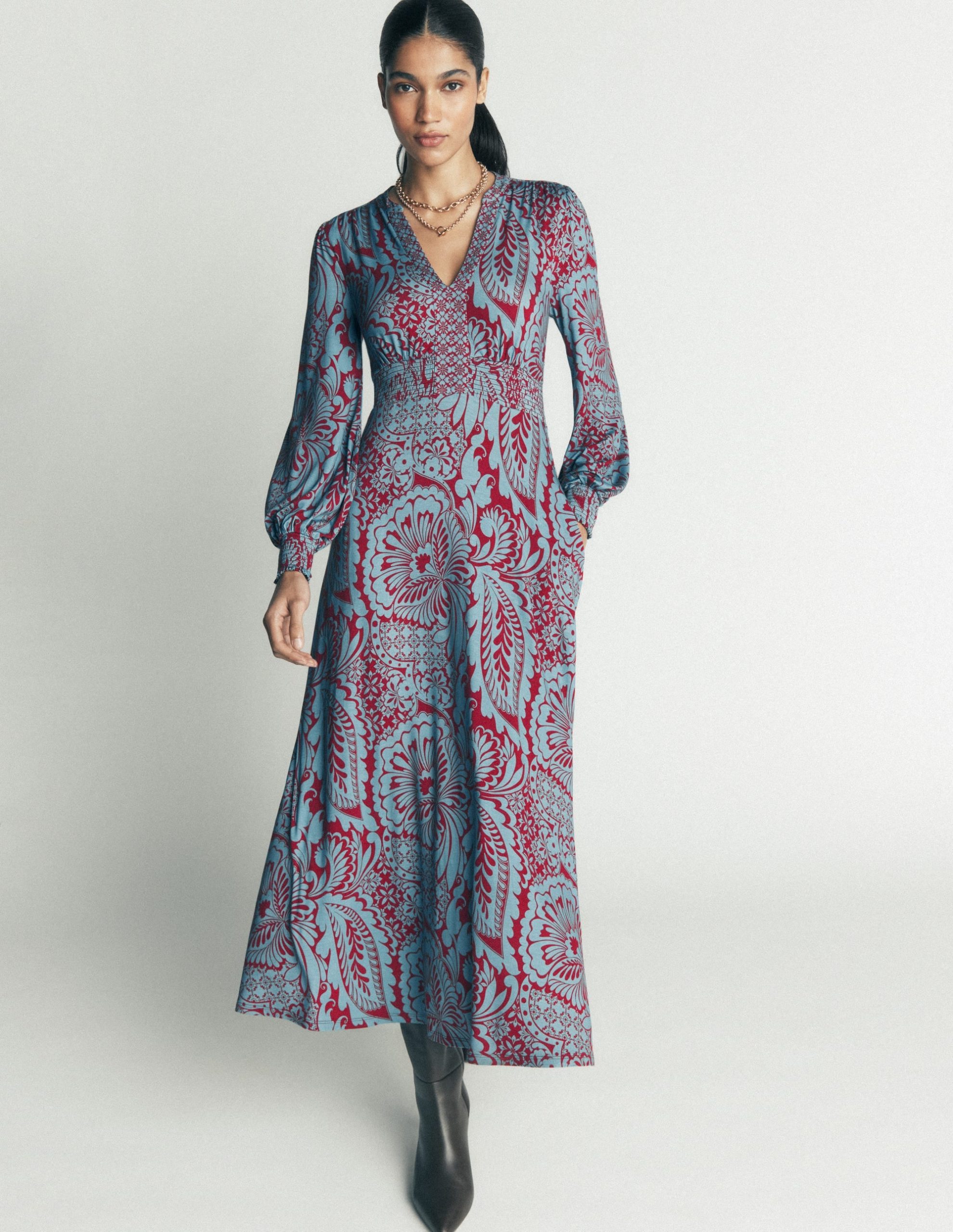 Georgia Jersey Midi Dress-Delphinum Blue. Botanical - Image 5