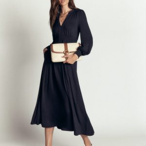 Georgia Jersey Midi Dress-Navy