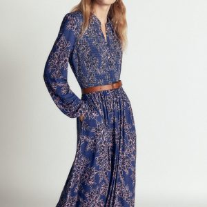 Smocked Jersey Dress-Denim Blue. Enchanted Peony