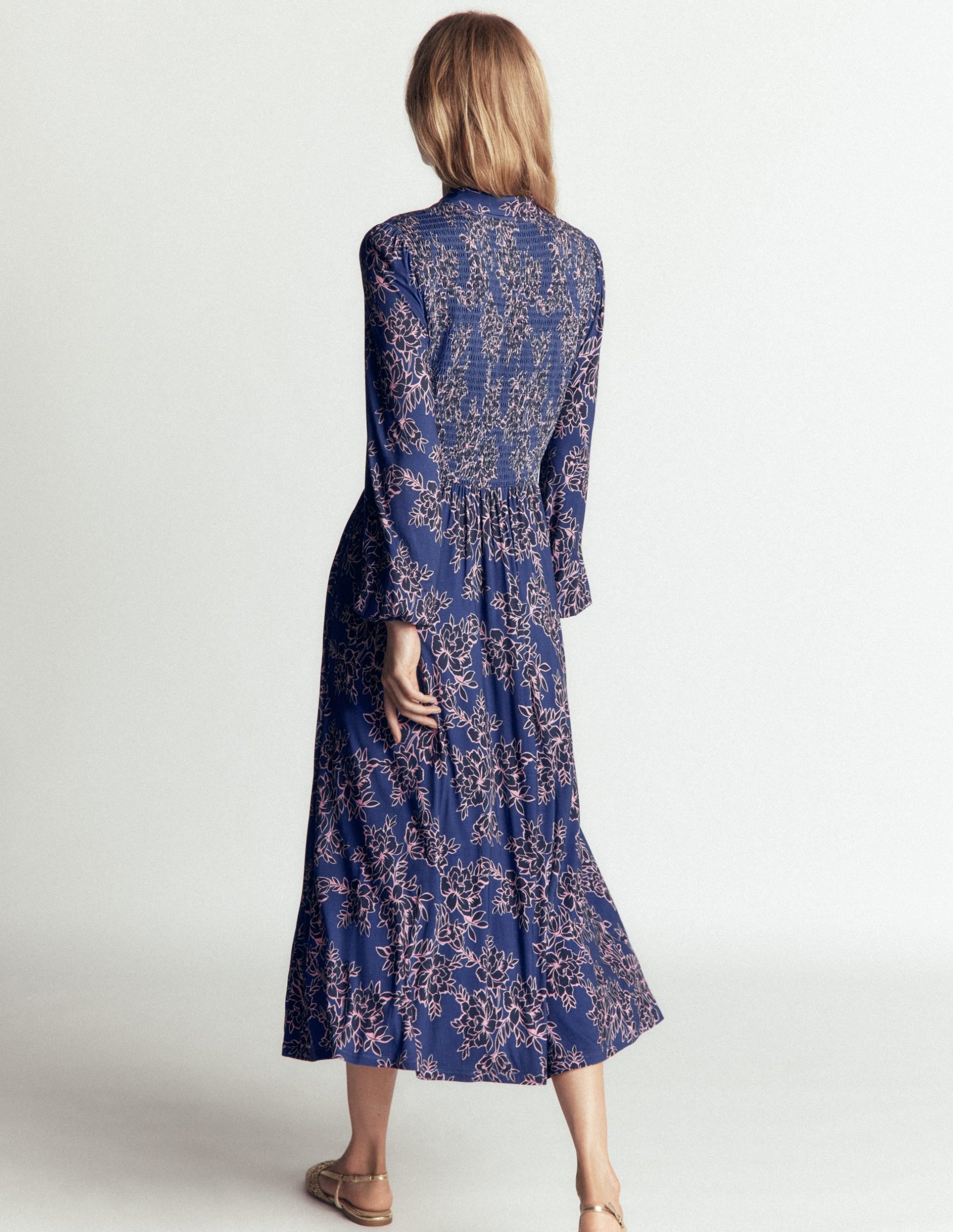 Smocked Jersey Dress-Denim Blue. Enchanted Peony - Image 3