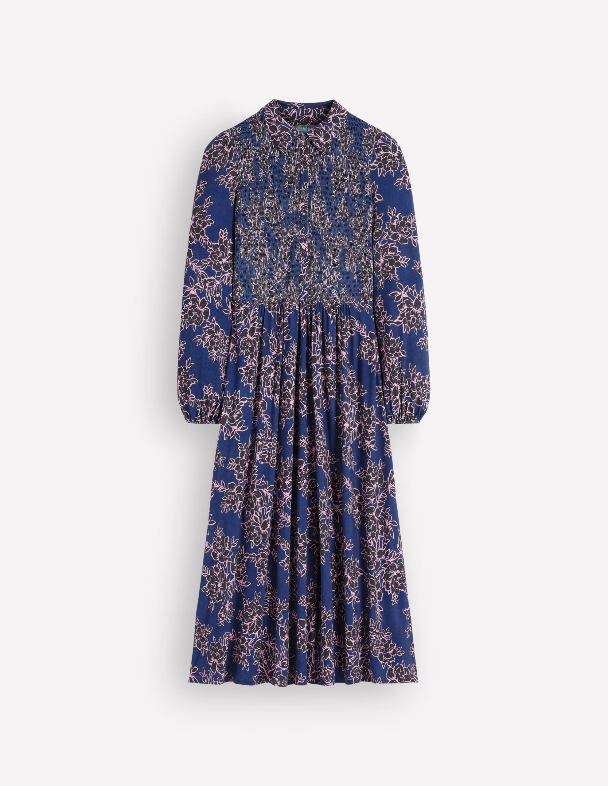 Smocked Jersey Dress-Denim Blue. Enchanted Peony - Image 5