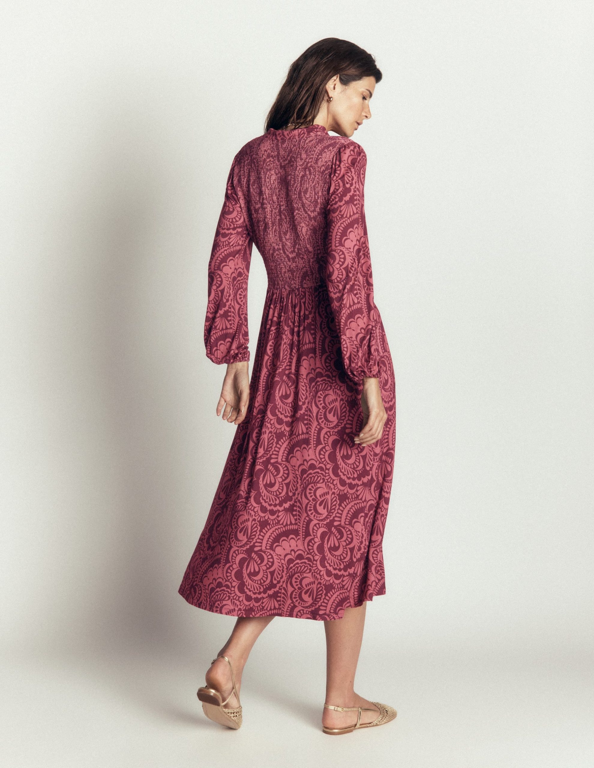Smocked Jersey Dress-Maroon. Flourishing Medley - Image 3