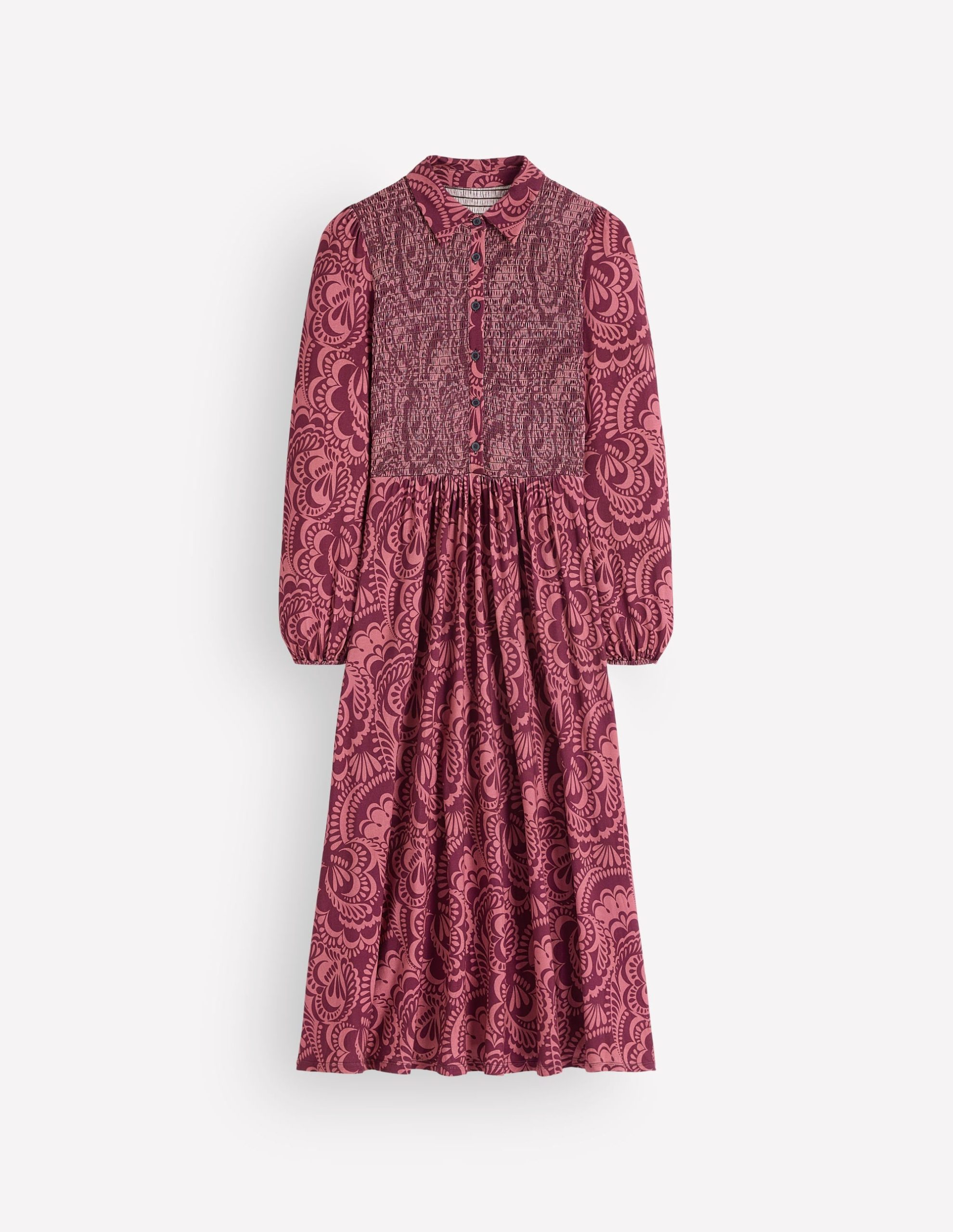 Smocked Jersey Dress-Maroon. Flourishing Medley - Image 6