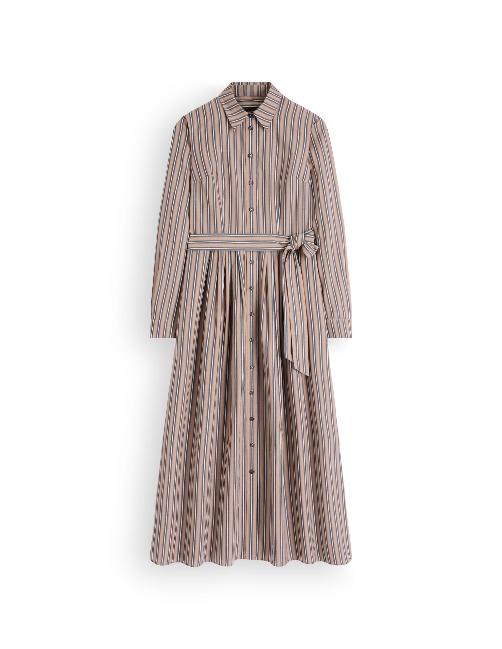 Alexa Cotton Midi Shirt Dress-Camel. Navy Tram Stripe - Image 6