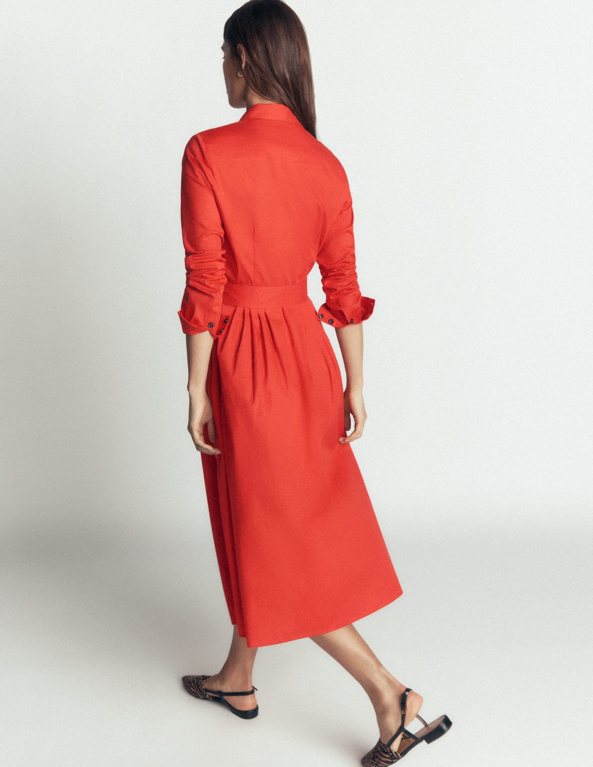 Alexa Cotton Midi Shirt Dress-Blood Orange - Image 4