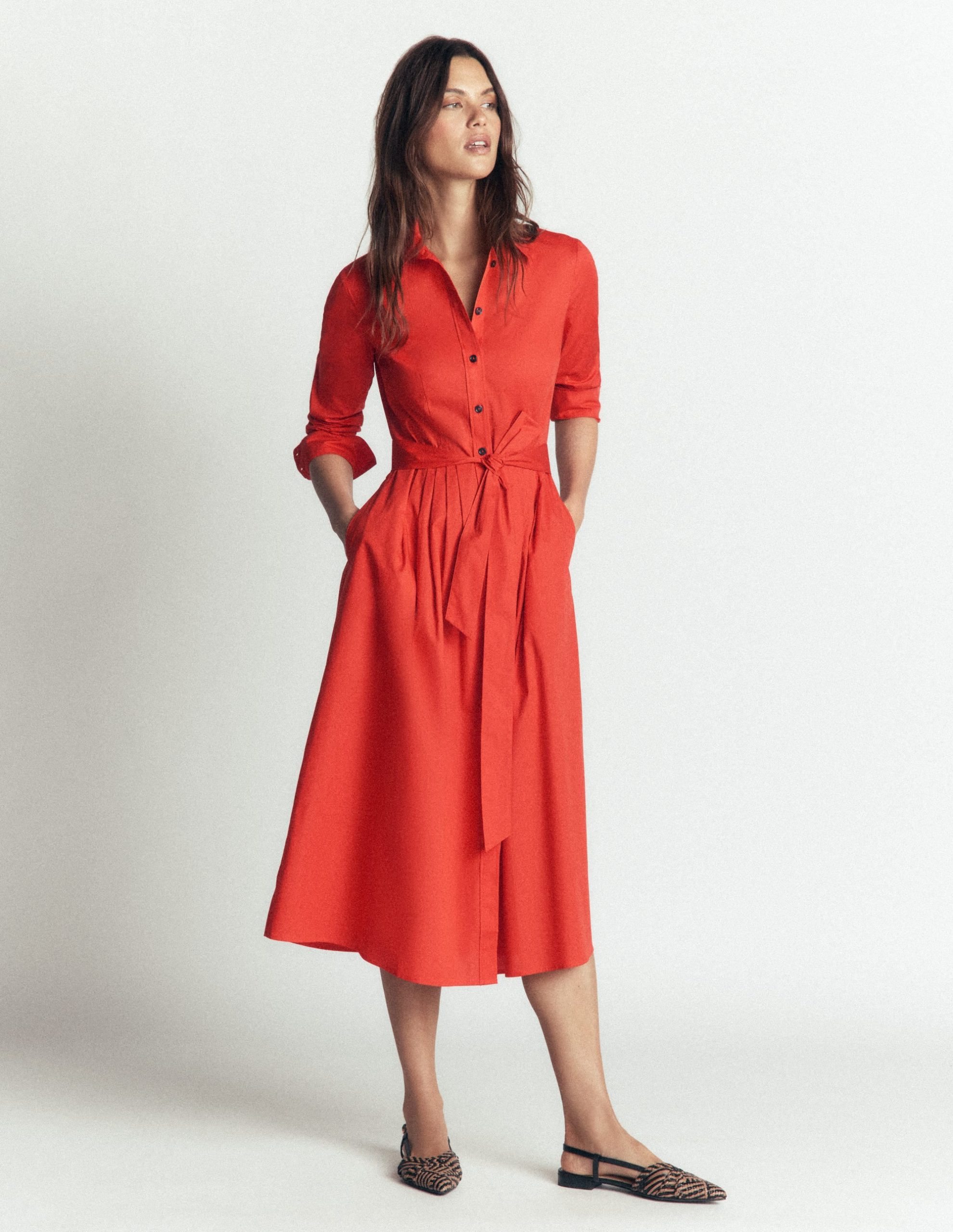 Alexa Cotton Midi Shirt Dress-Blood Orange - Image 5