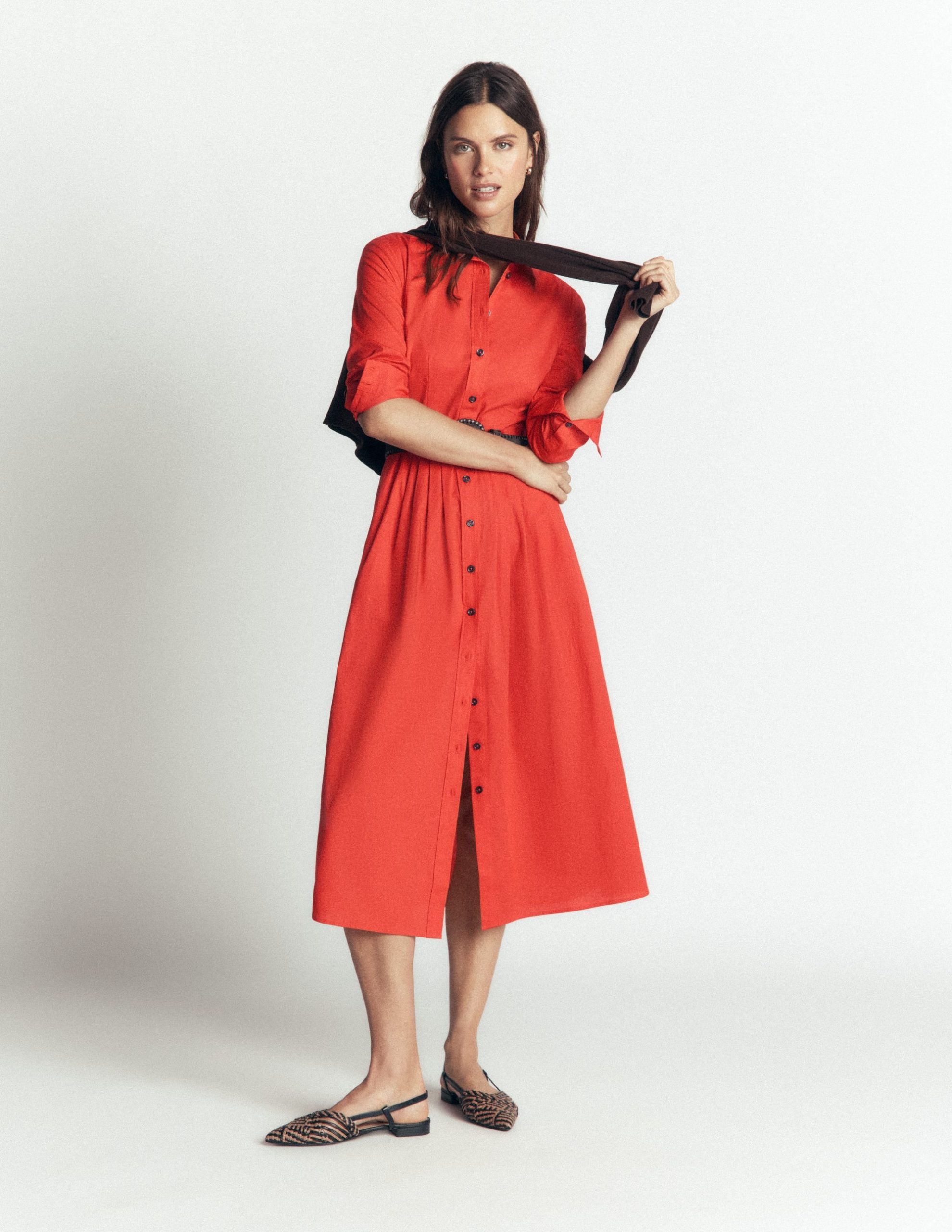 Alexa Cotton Midi Shirt Dress-Blood Orange - Image 6
