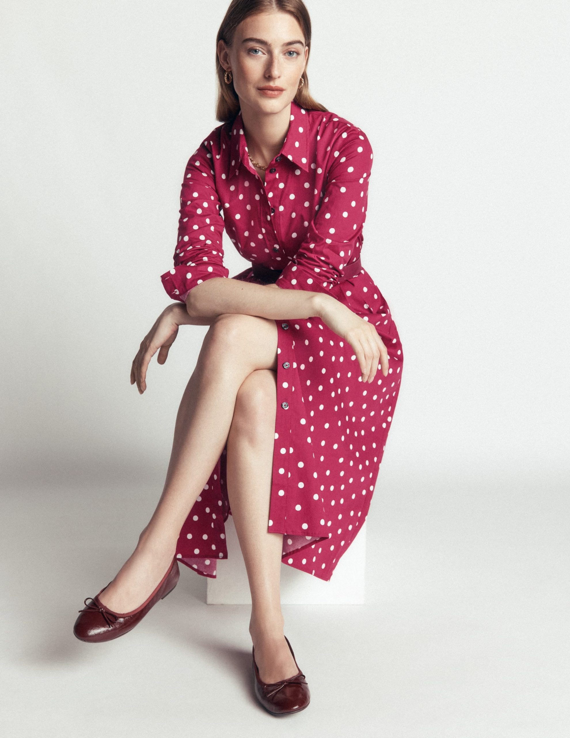 Alexa Cotton Midi Shirt Dress-Ruby Red. Boden Spot - Image 2