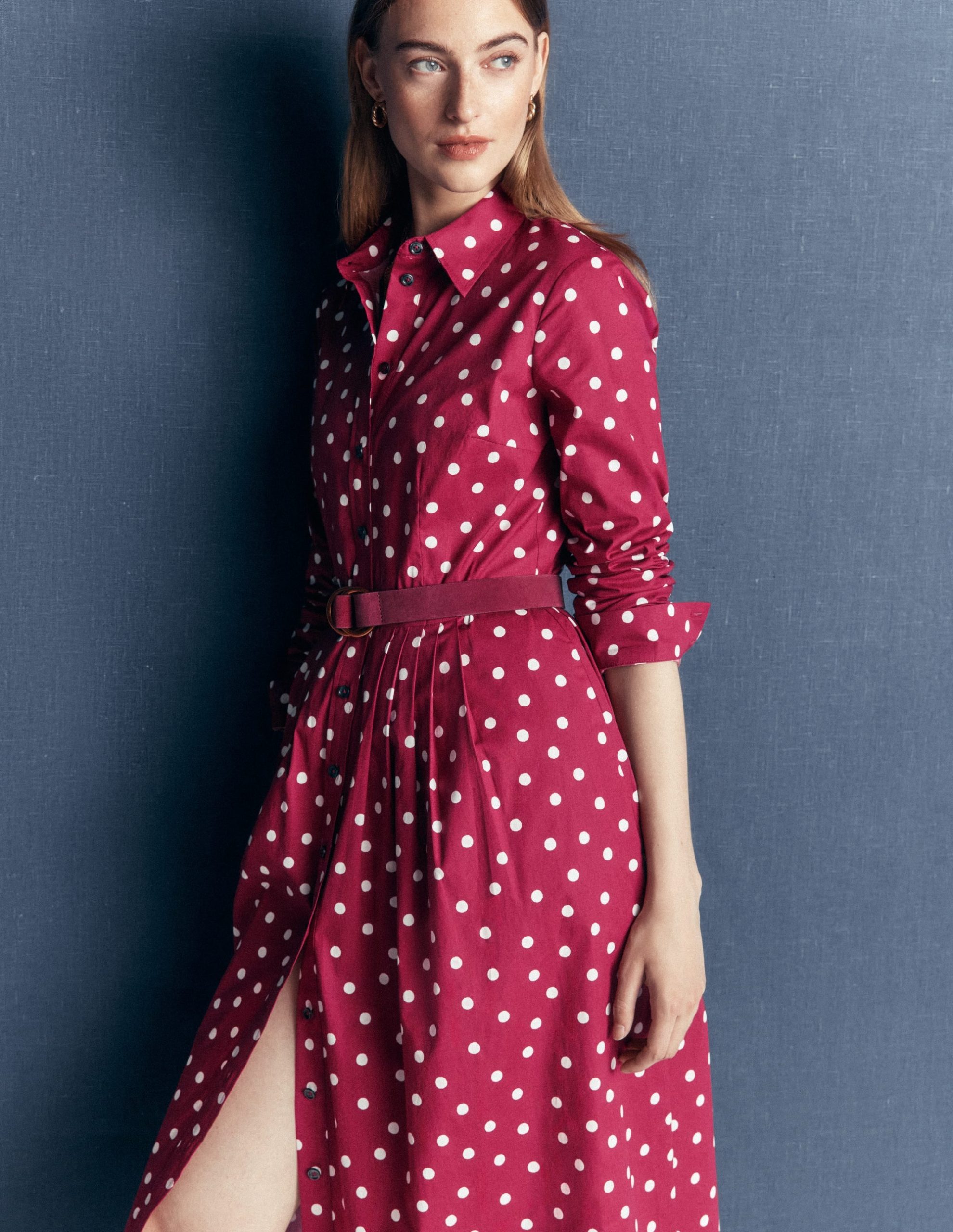 Alexa Cotton Midi Shirt Dress-Ruby Red. Boden Spot - Image 3