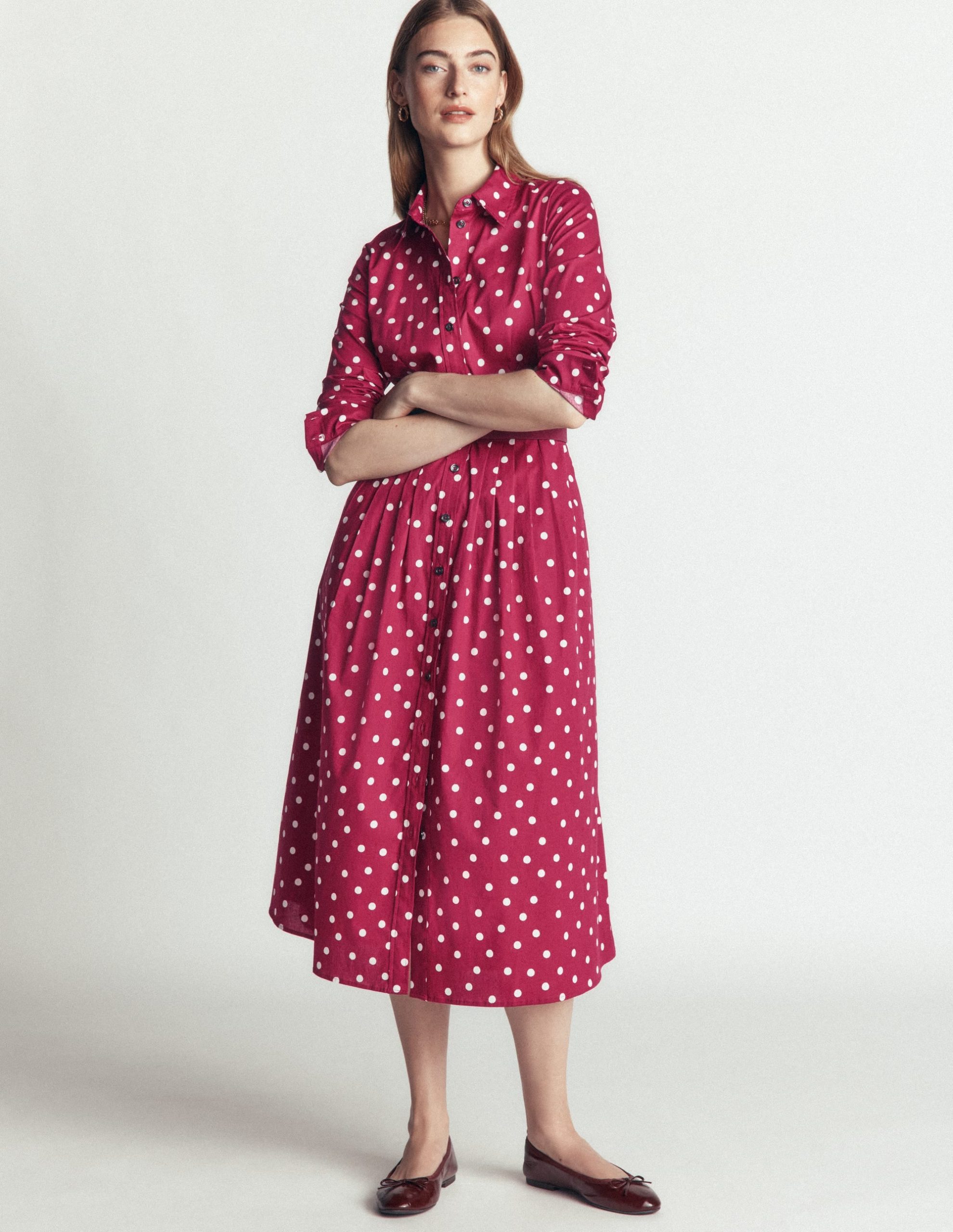 Alexa Cotton Midi Shirt Dress-Ruby Red. Boden Spot - Image 5