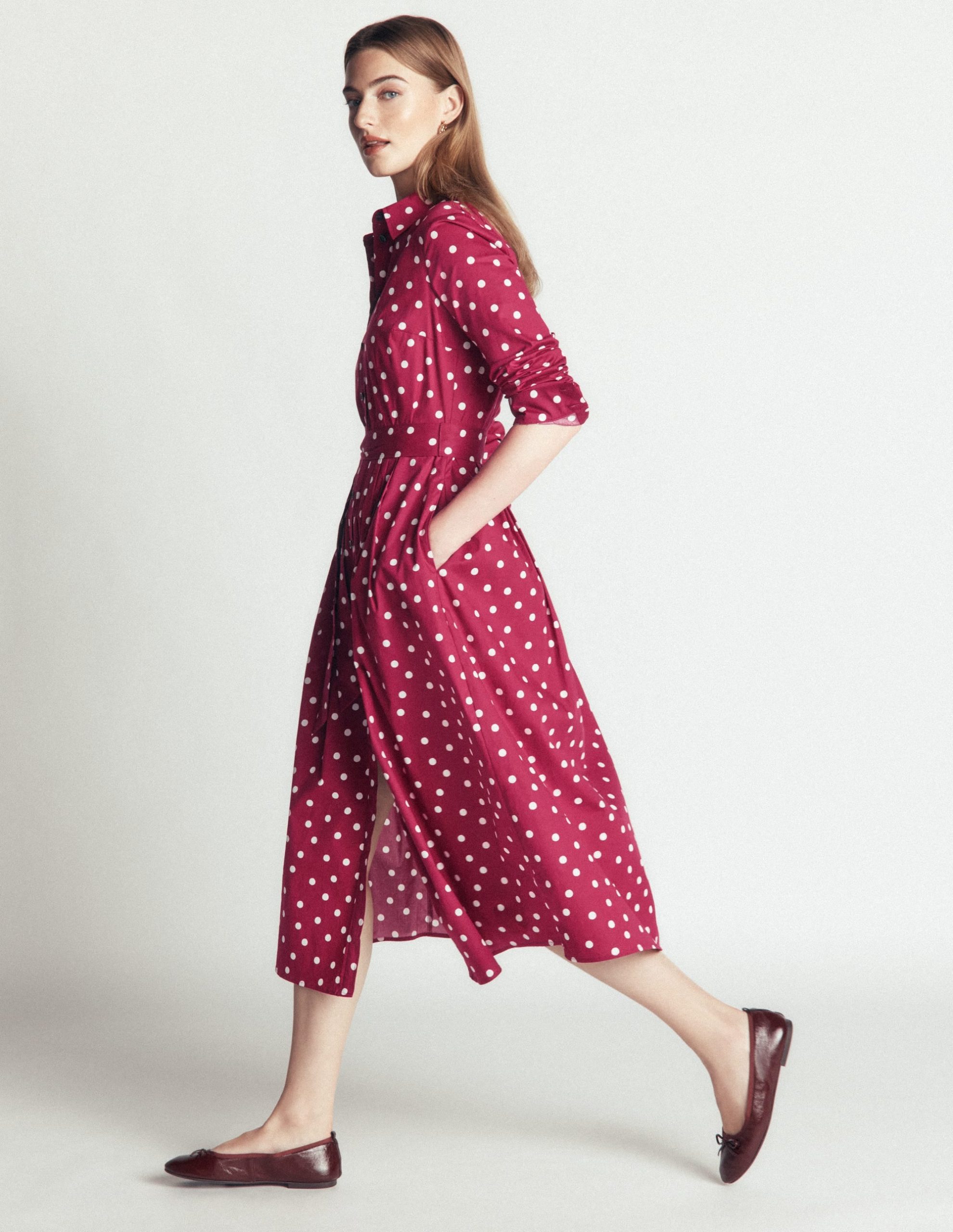 Alexa Cotton Midi Shirt Dress-Ruby Red. Boden Spot - Image 6