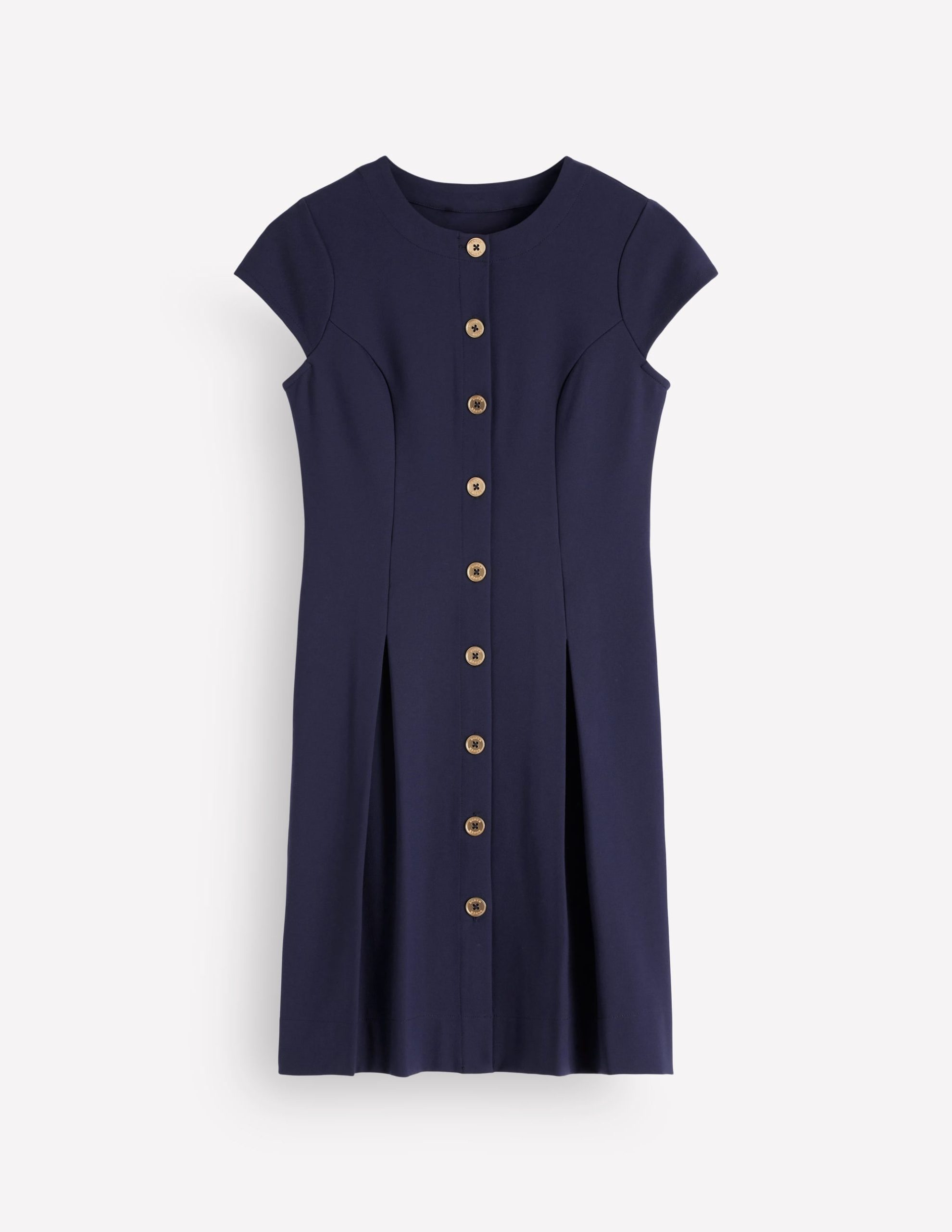 Short Pleated Ponte Dress-Navy - Image 6